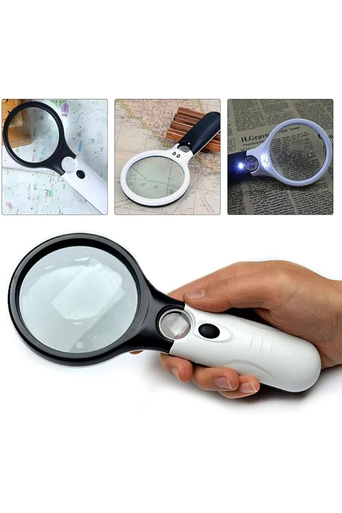 Choice-White White Magnifying Glass Handheld 45x Magnifier With 3 Led Light For Reading Magnifying Glass Je 1