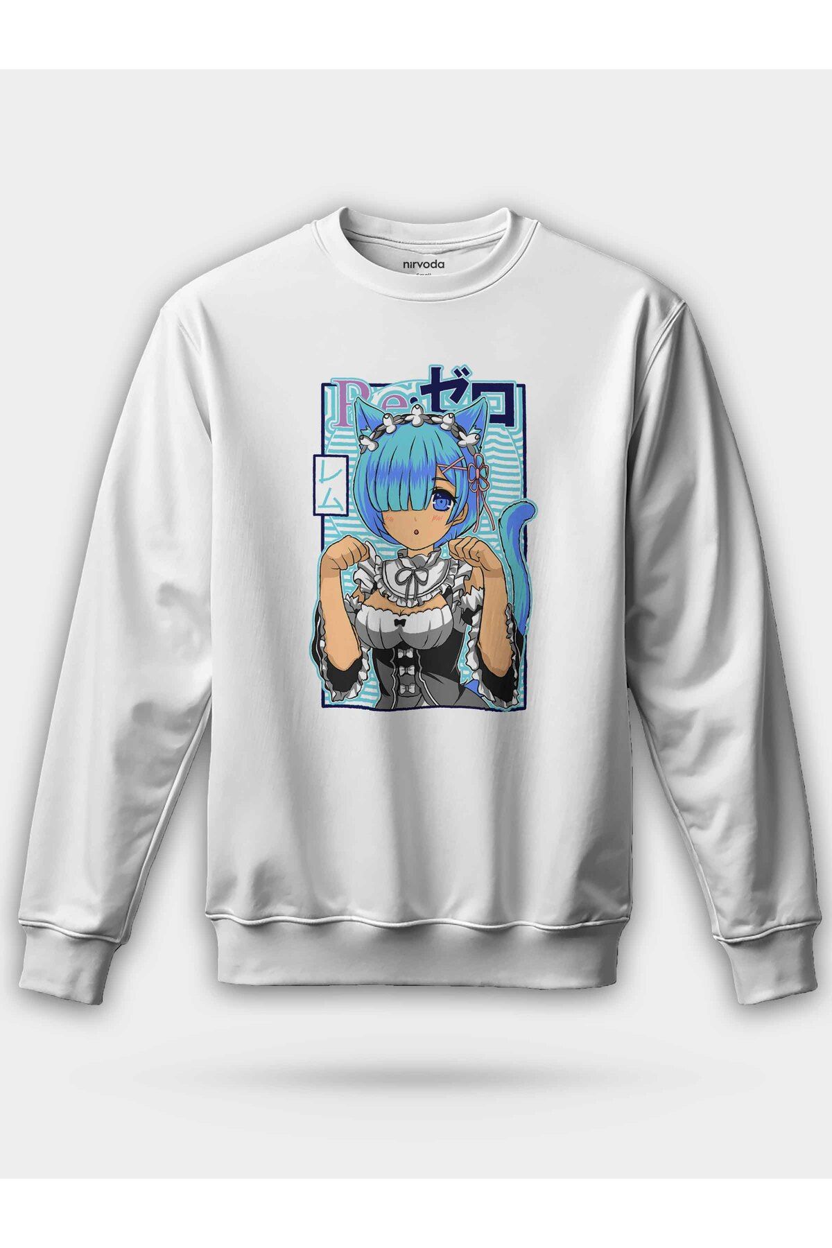 nirvoda-Rem Re Zero Printed Unisex Crew Neck Oversize Sweatshirt Anime Manga 1