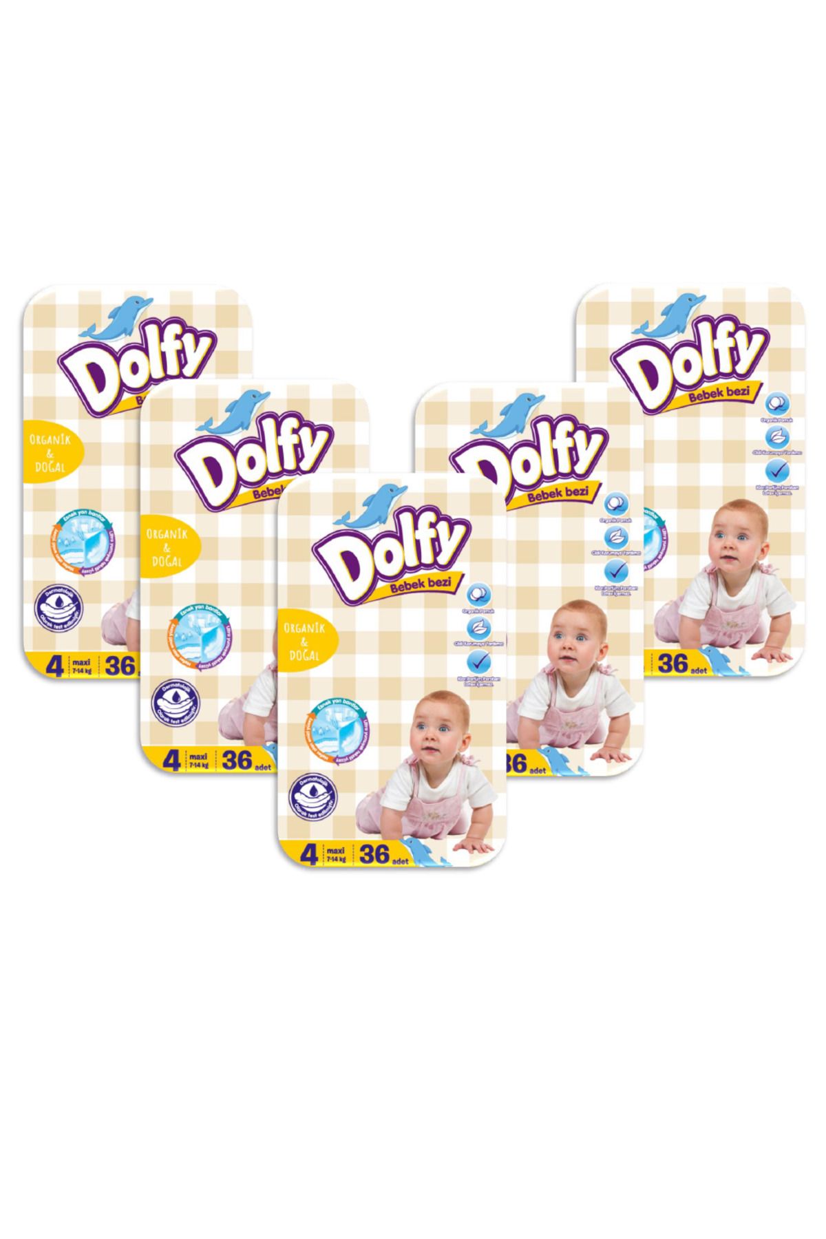 DOLFY Bebek Bezi 4 Beden Ekonomik Fırsat Paketi 180 Adet 7-14 Kg (36X5 PAKET)