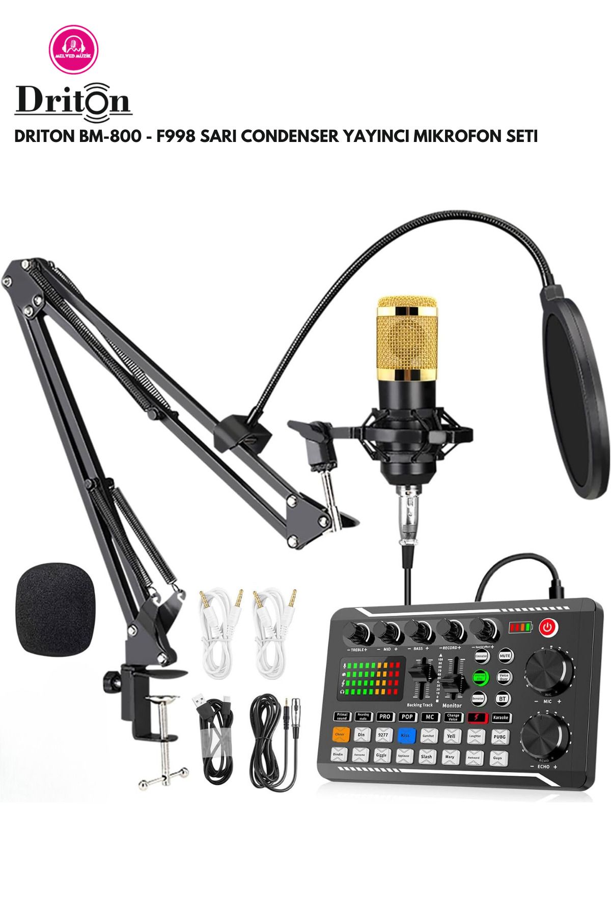 DRİTON BM-800 + F998 SES KARTI PODCAST TİKTOK YOUTUBE YAYINCI CONDENSER MİKROFON VE SES KART SET