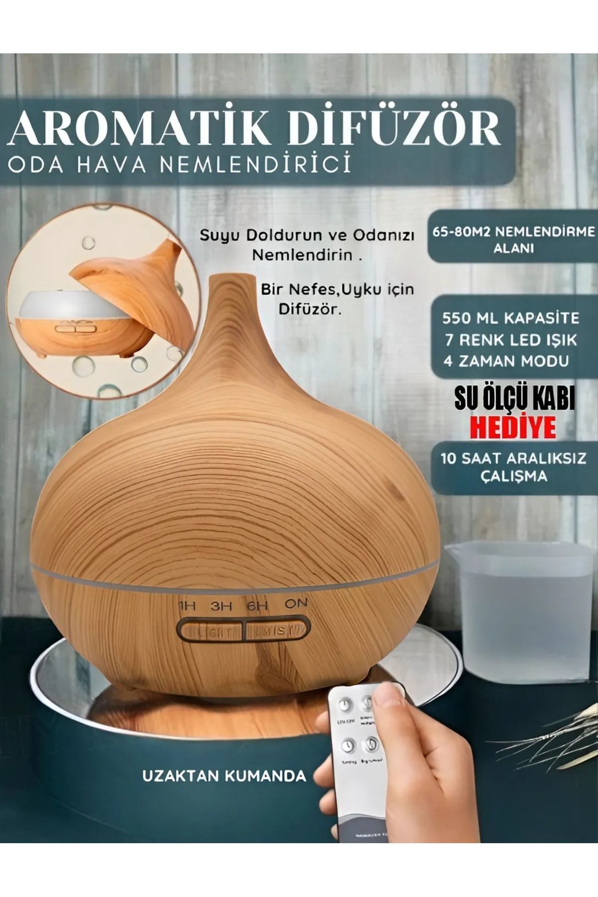 nextbuy 550ml Elektrikli Aroma Uçucu Yağ Difüzör Hava Nemlendirici Kumandalı Led Lamba Buhar Yayıcı Makinesi