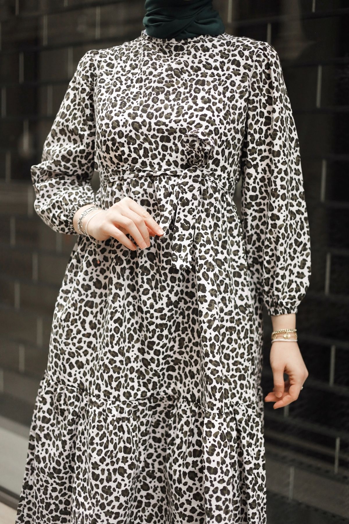 Gizce-Leopard Pattern Khaki Dress 3