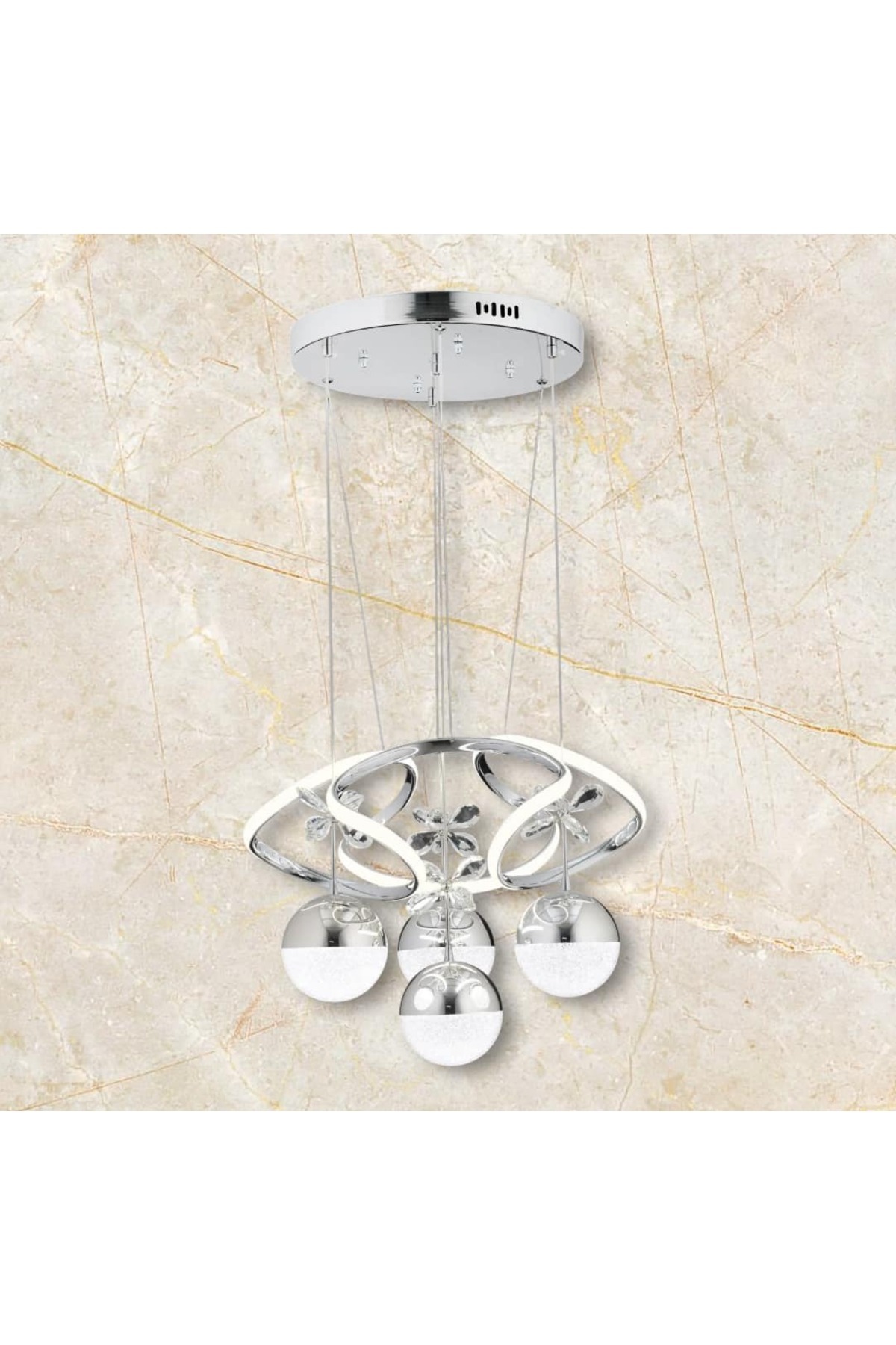 OSC HOME AYDINLATMA TASARIM-Led Chandelier with 3 Separate Light Burning - Chrome with Remote Control 2