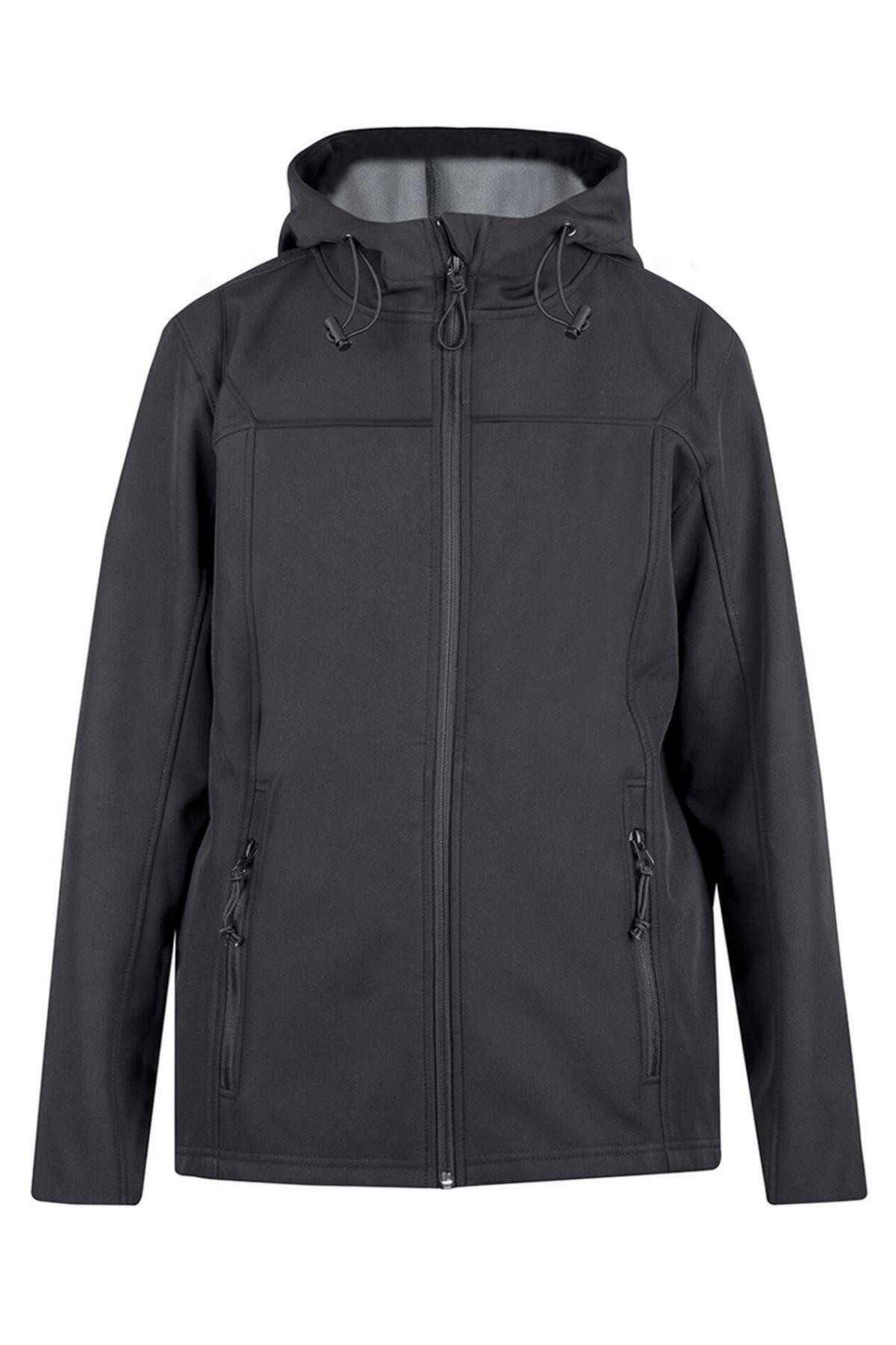 Dofi Erkek Siyah Softshell Mont, Kapüşonlu, 2 Cepli, Suya ve Rüzgara Dayanıklı, Tam Fermuarlı — مشکی dofi_60 — تصویر 2 از 6