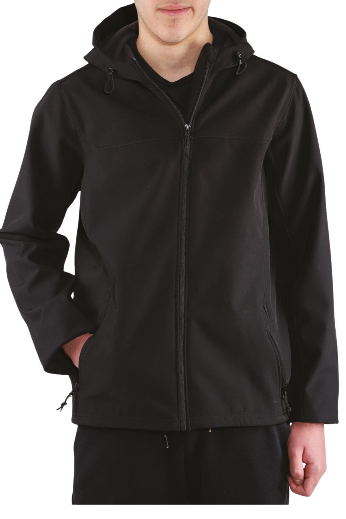 Dofi Erkek Siyah Softshell Mont, Kapüşonlu, 2 Cepli, Suya ve Rüzgara Dayanıklı, Tam Fermuarlı — مشکی dofi_60 — تصویر 3 از 6