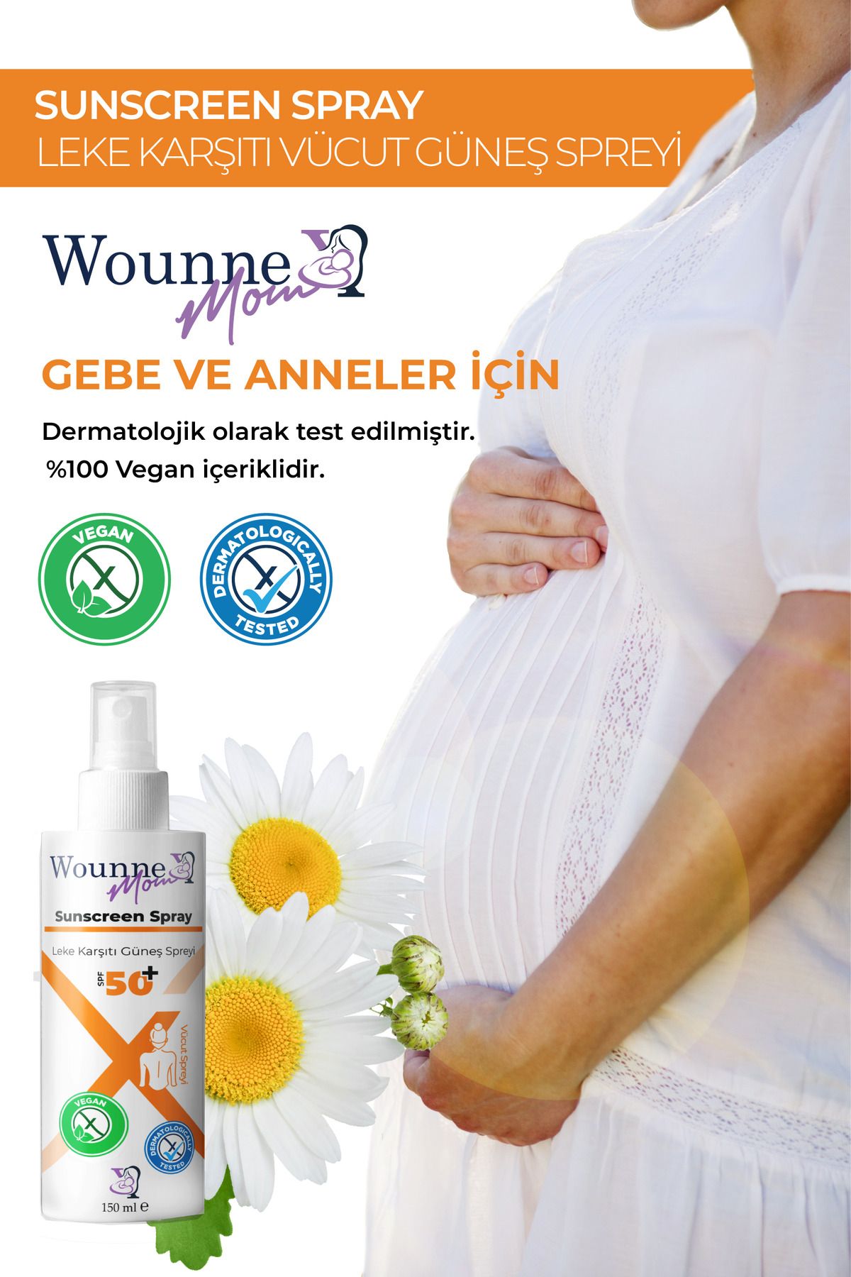 Wounnex Sunscreen Spray GEBE VE ANNELER için Leke Karşıtı Vücut Güneş Spreyi 150ML