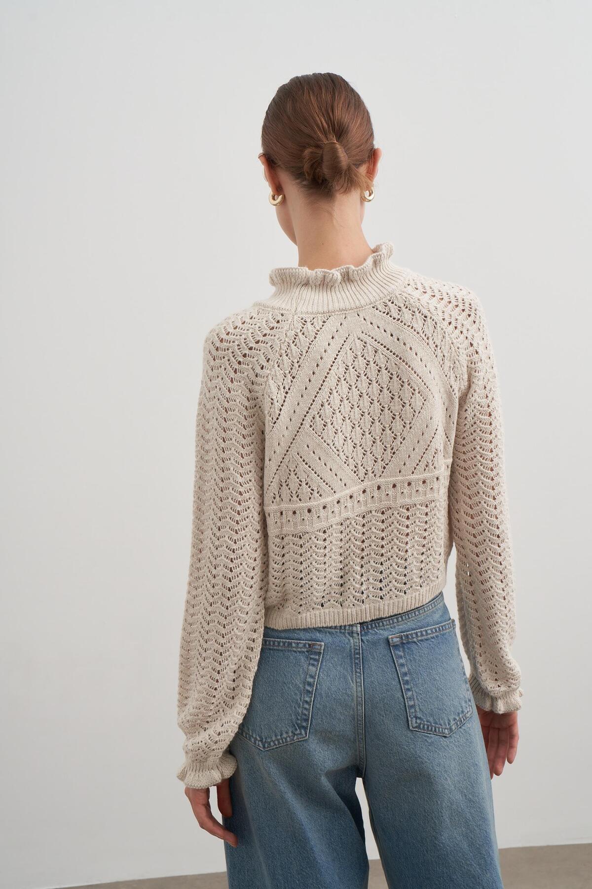 PARKhande-Mink Ruffled Openwork Knitwear Sweater - Sleeves and Collar 2