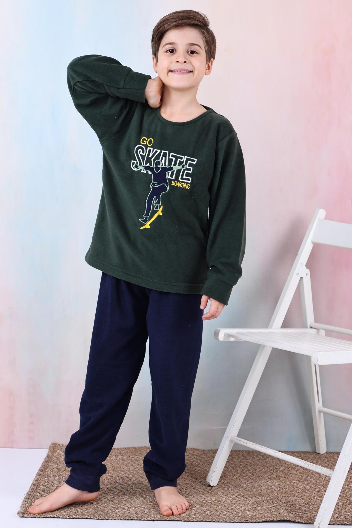 Mutlu City Yeni Sezon Sonbahar/kış Erkek Çocuk Skate Desenli Polar Pijama Takımı 4515 fotoğrafı 6 (önizleme)