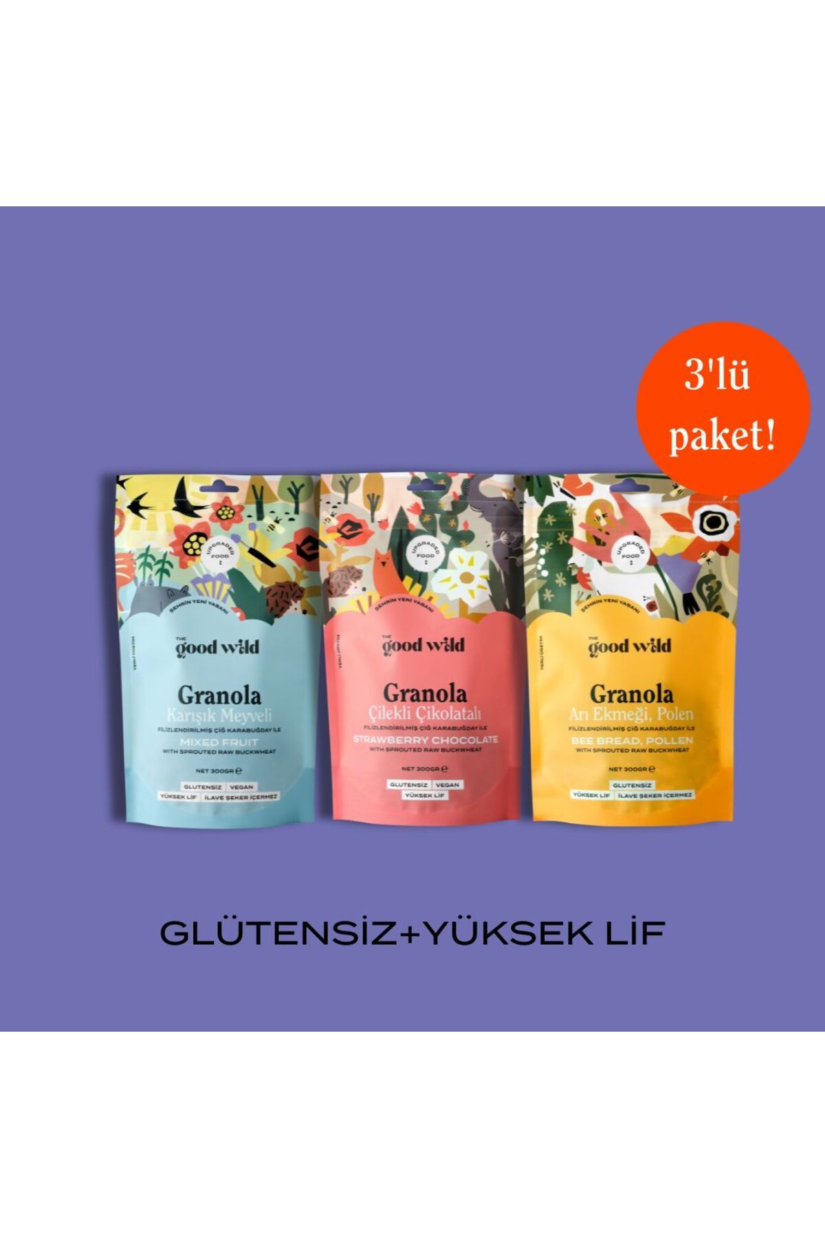 THE GOOD WİLD Glütensiz, Ilave Şekersiz Granola 3'lü Avantaj Paketi