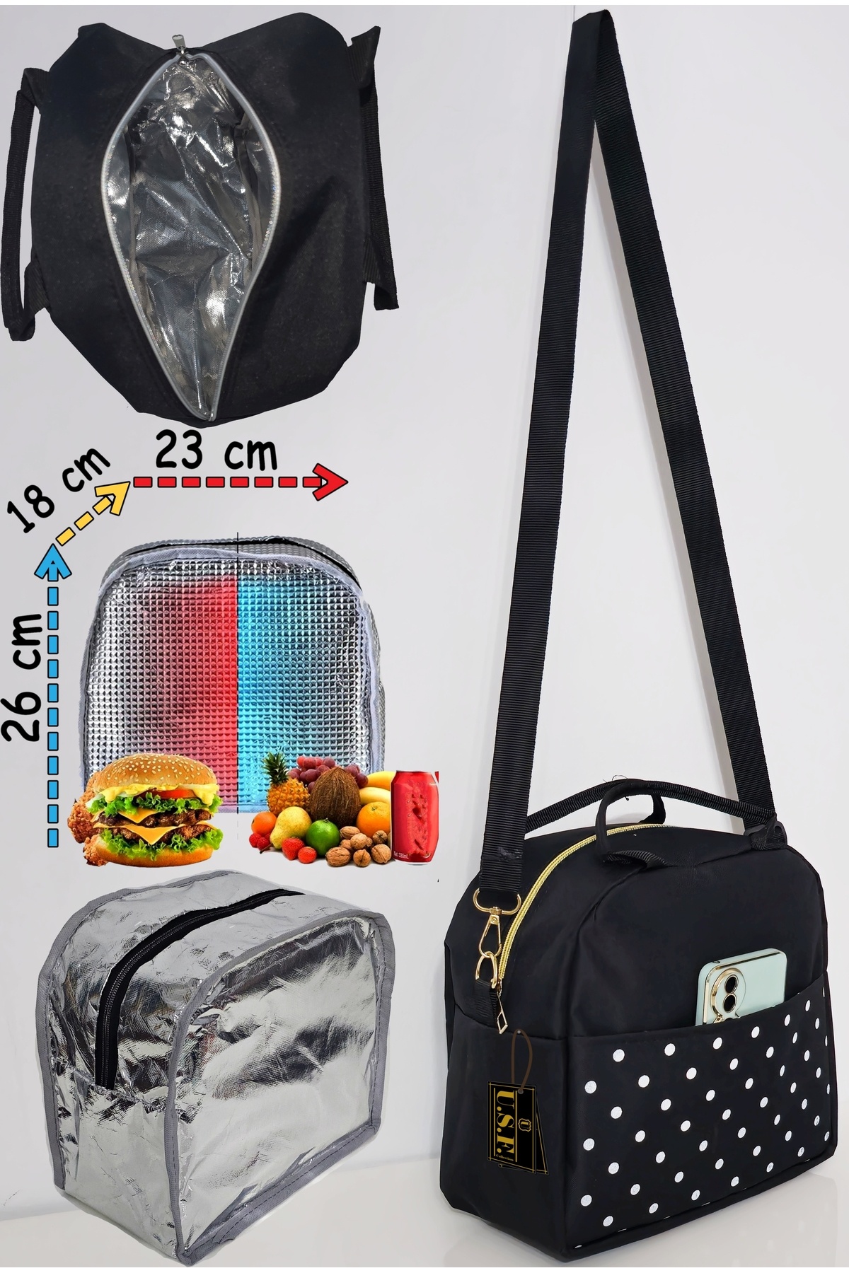 USF Anne Bebek Askılı Taşıma Çantası Isı yalıtımlı Termal Termoslu Yemek, Mama, Beslenme, Gıda Çantası fotoğrafı 3 (önizleme)