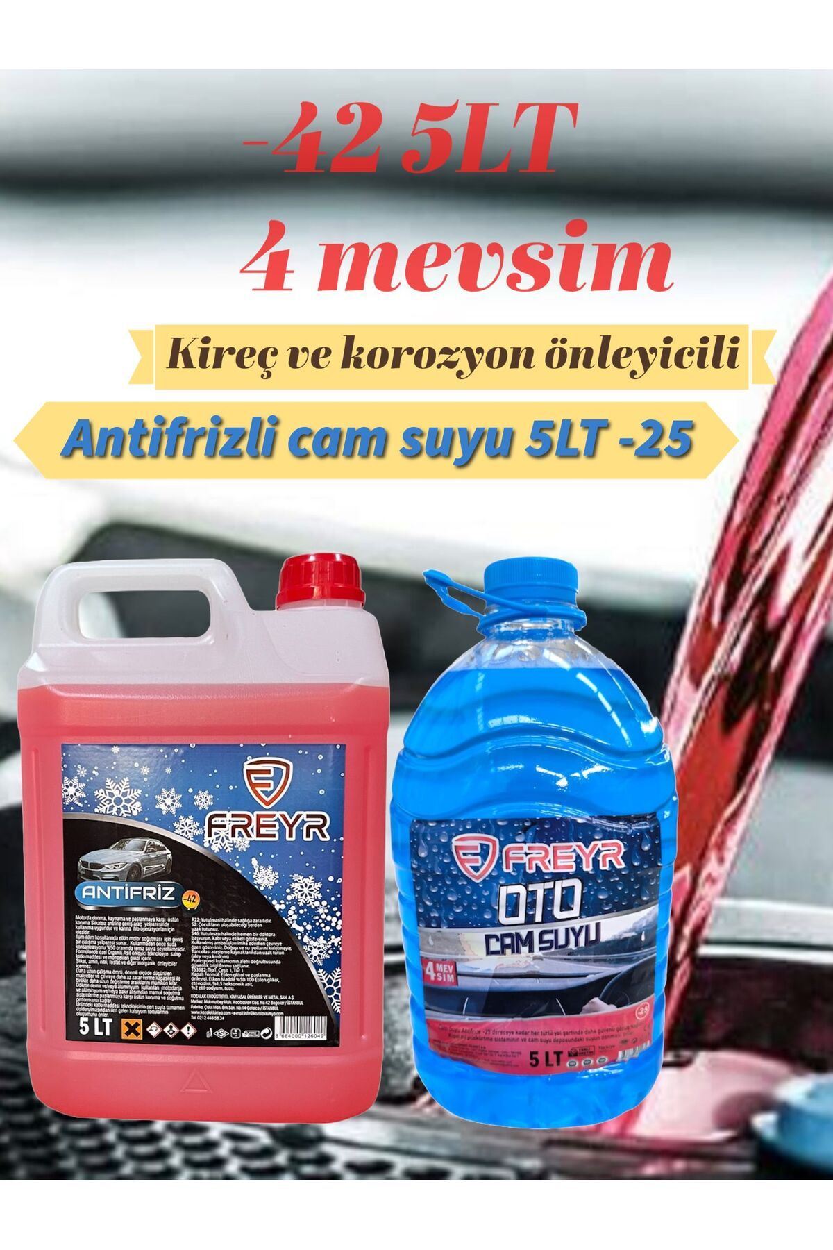 FREYR 4mevsim kırmızı antifriz -42C° 5lt-4mevsim antifrizli oto cam suyu -25C° 5lt