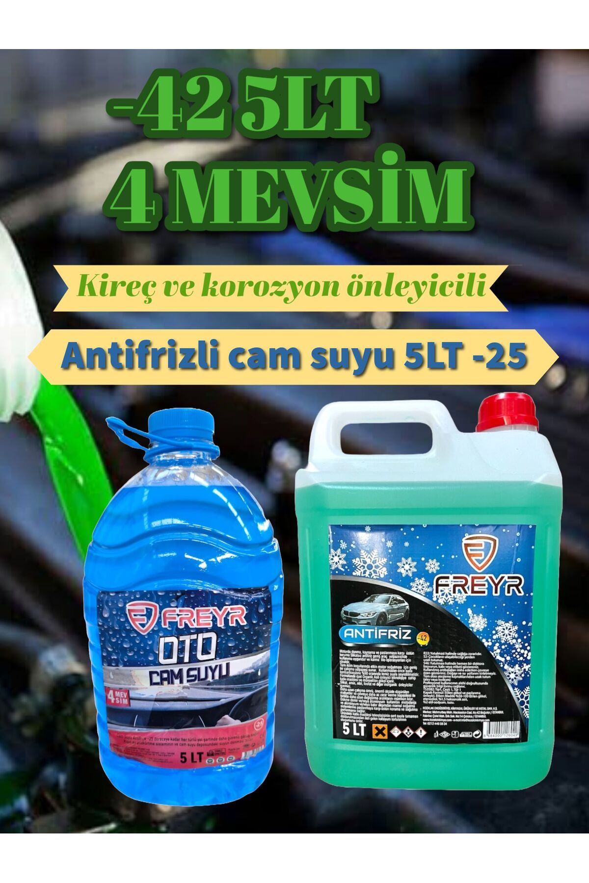 FREYR 4Mevsim Yeşil Antifriz -42C° 5LT-4Mevsim Antifrizli Oto Cam Suyu -25C° 5LT