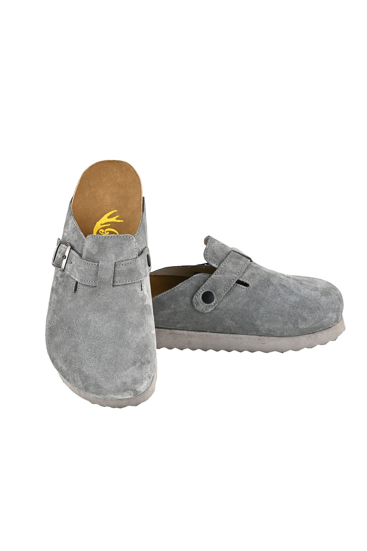 Moosefield-Genuine Leather Gray Unisex Boston Clog Slippers 1