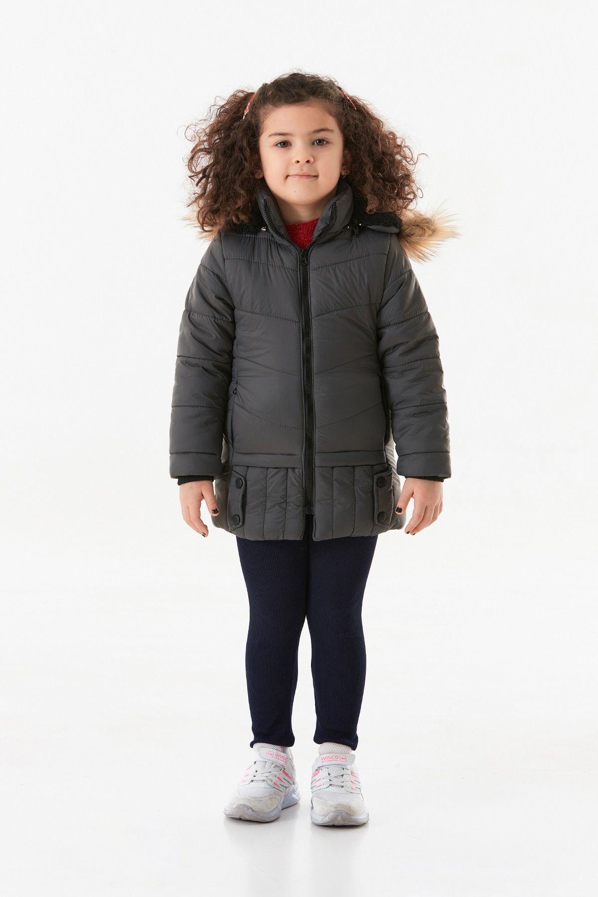 Fulla Moda-Pocket Zippered Hooded Girl's Coat 5