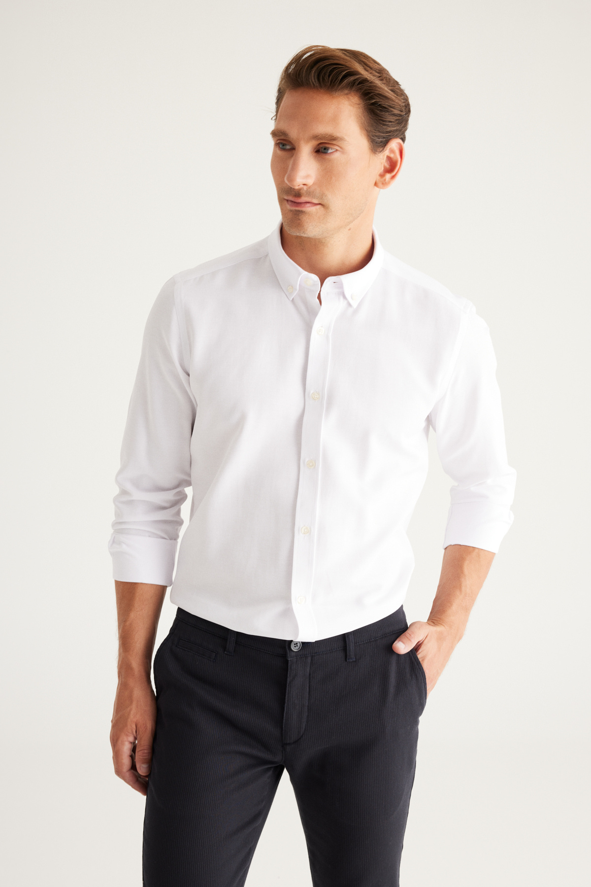 AC&Co / Altınyıldız Classics-White 2-piece Slim Fit Oxford Shirt Pack - Easy Iron, Cotton 5