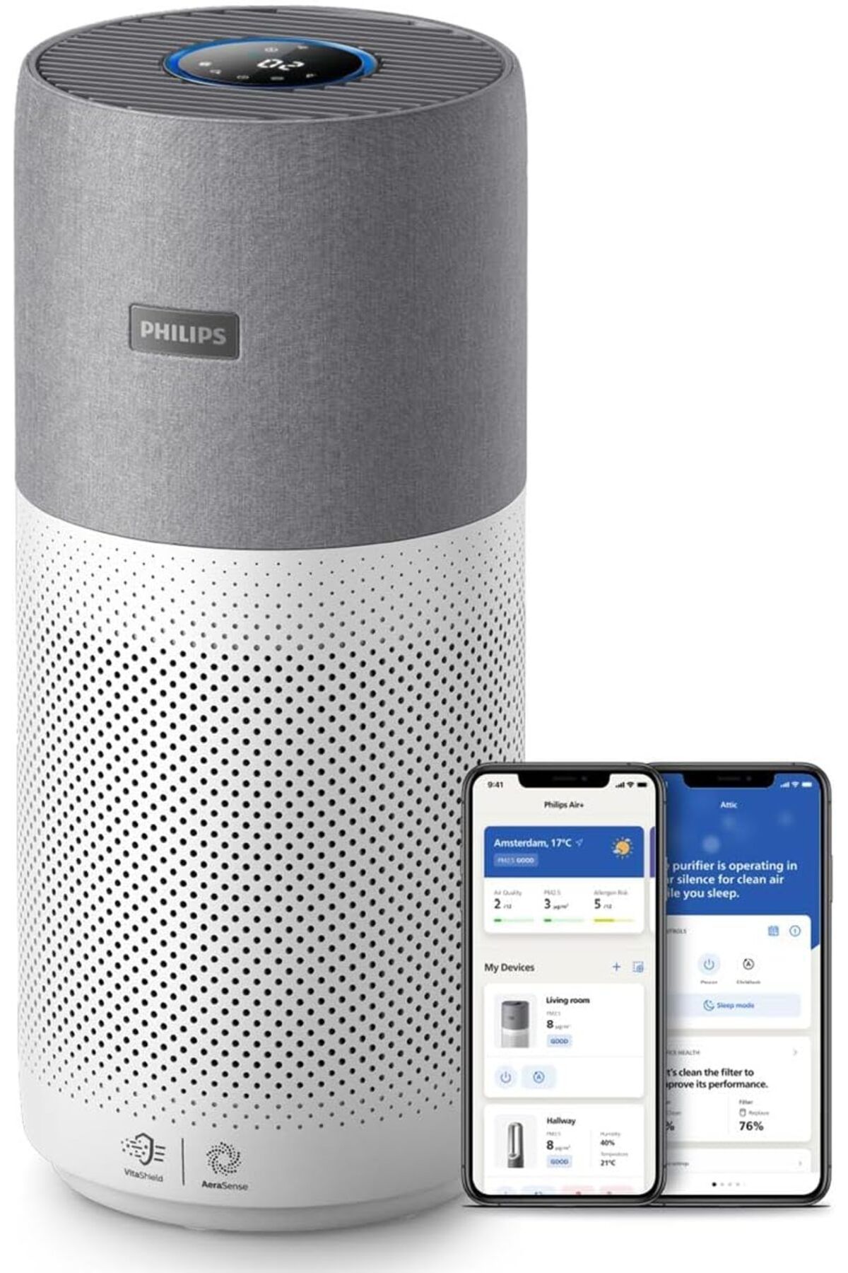 Philips VERSUNİ ,Ac3033 10 Hava Temizleyici Connected , 104 m2 Ortam Temizliği, Uzaktan Bağlantı, Gri/Beyaz