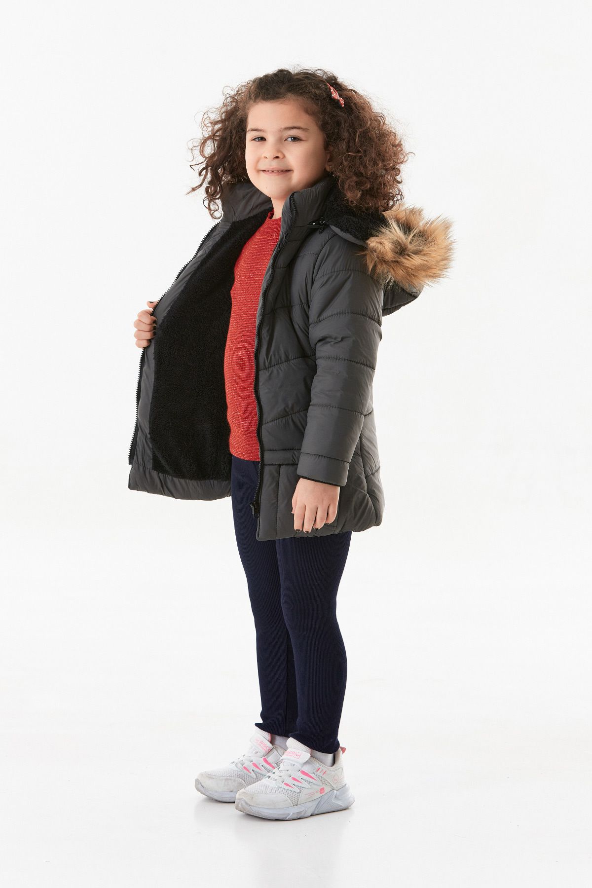 Fulla Moda-Pocket Zippered Hooded Girl's Coat 3