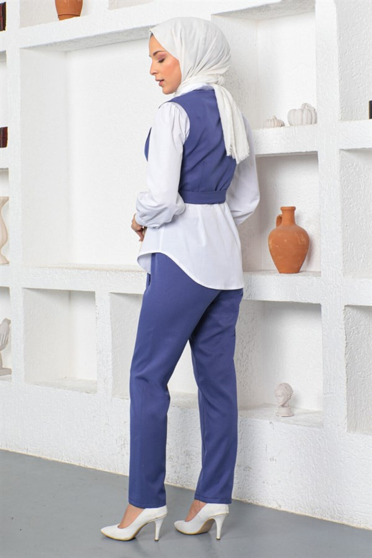 ModaMerve-Indigo Short Jacket Triple Set - 19200 Model 5