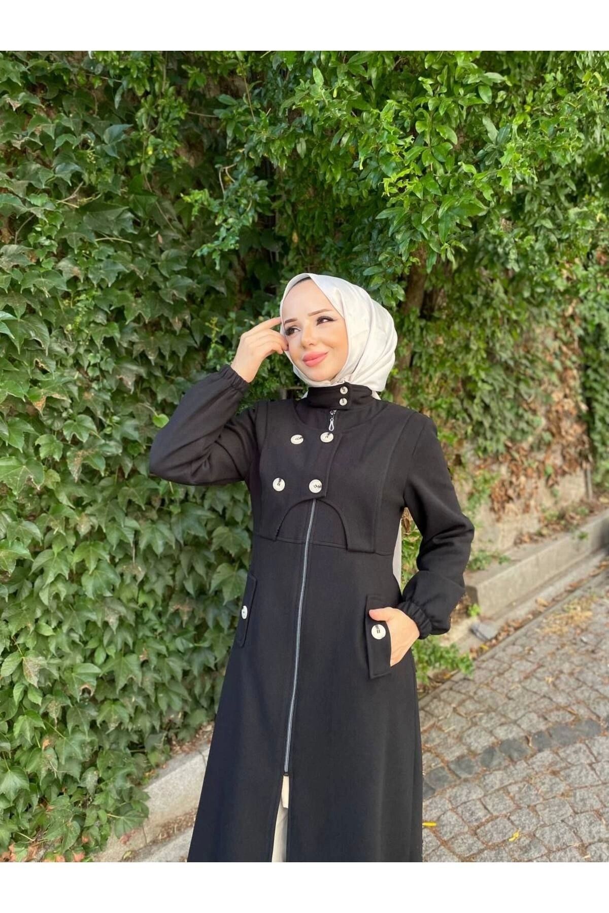 Nevayla Moda-Intermediate Size Buttoned Front Imported Cashmere Coat / M0111 - Black 6
