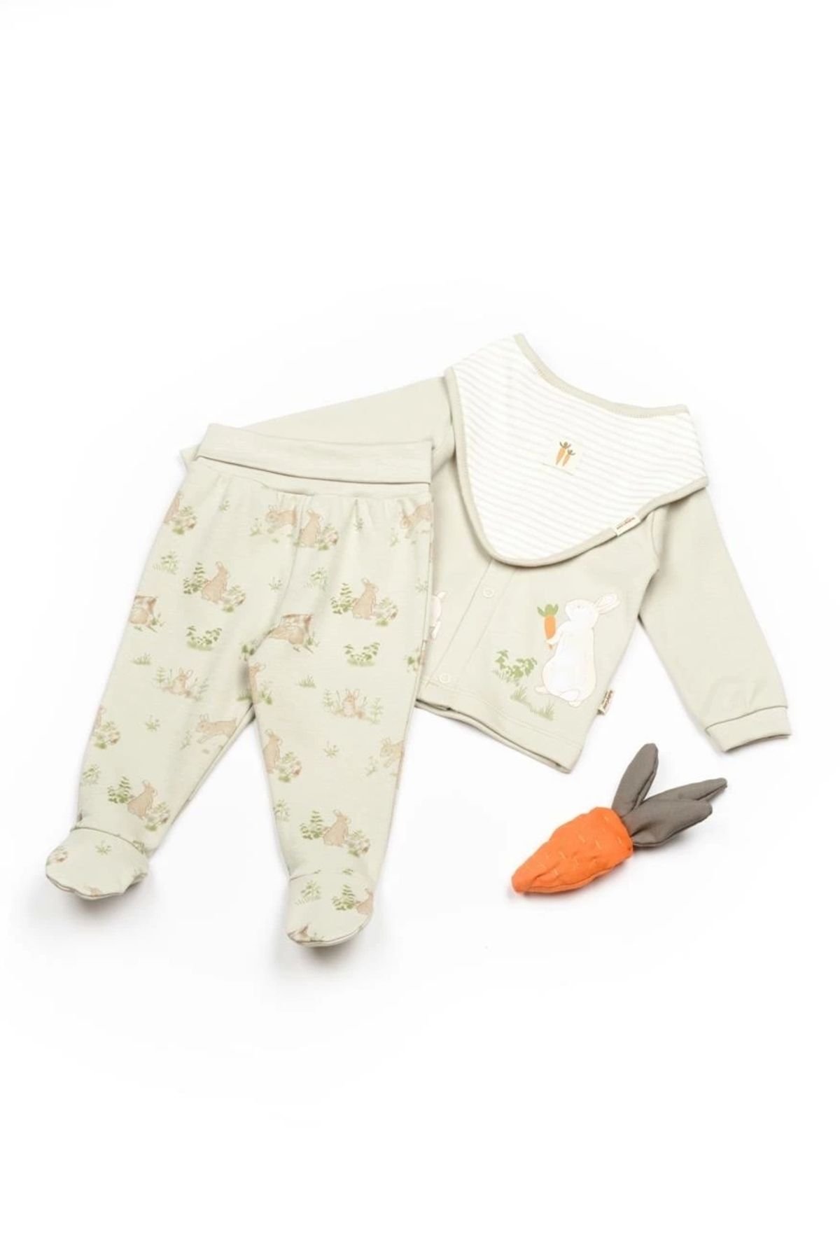 BabyCosy Organic Wear Bebek 3lü Bebek Takım Fularlı %100 Organik Pamuk, Bebek ve Yenidoğan Serisi - CSY5202