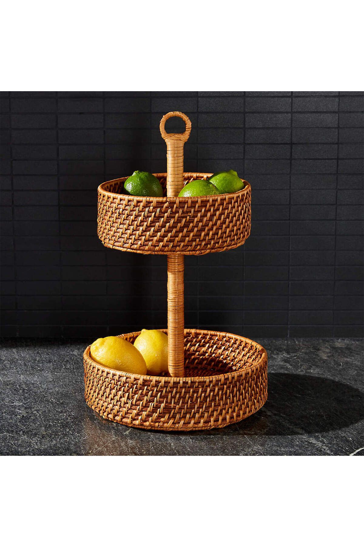 Crate & Barrel Artesia 2 Katlı Rattan Meyve Sepeti, Şık ve Fonksiyonel