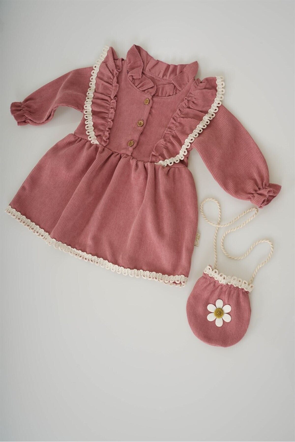 MİNİKO KİDS KIZ BEBEK UZUN KOL PAPATYA DESENLİ ÇANTALI BAYRAMLIK ELBİSE fotoğrafı 5 (önizleme)