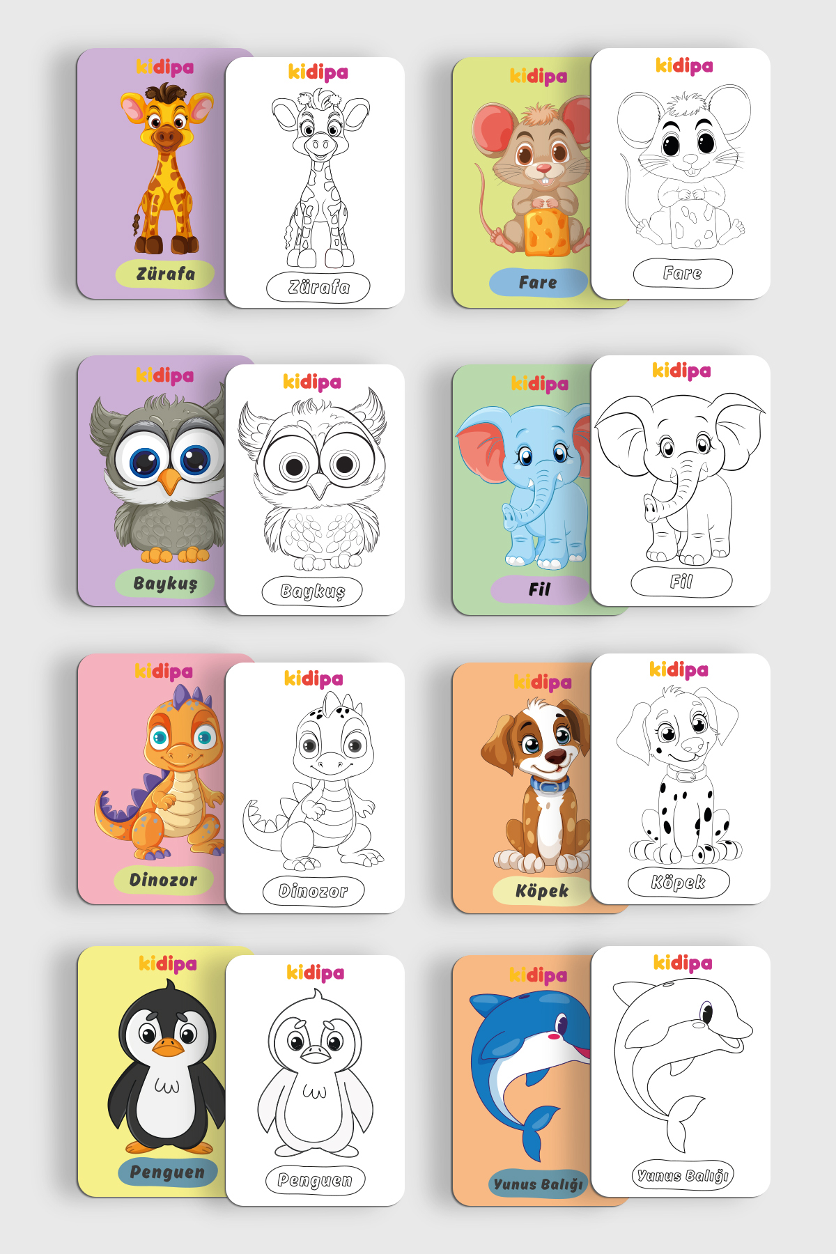 Kidipa | Hayvanlar Alemi Tanı & Boya - Çift Taraflı Eğitici Boyama Kartları 30 Sticker Hediye fotoğrafı 4 (önizleme)