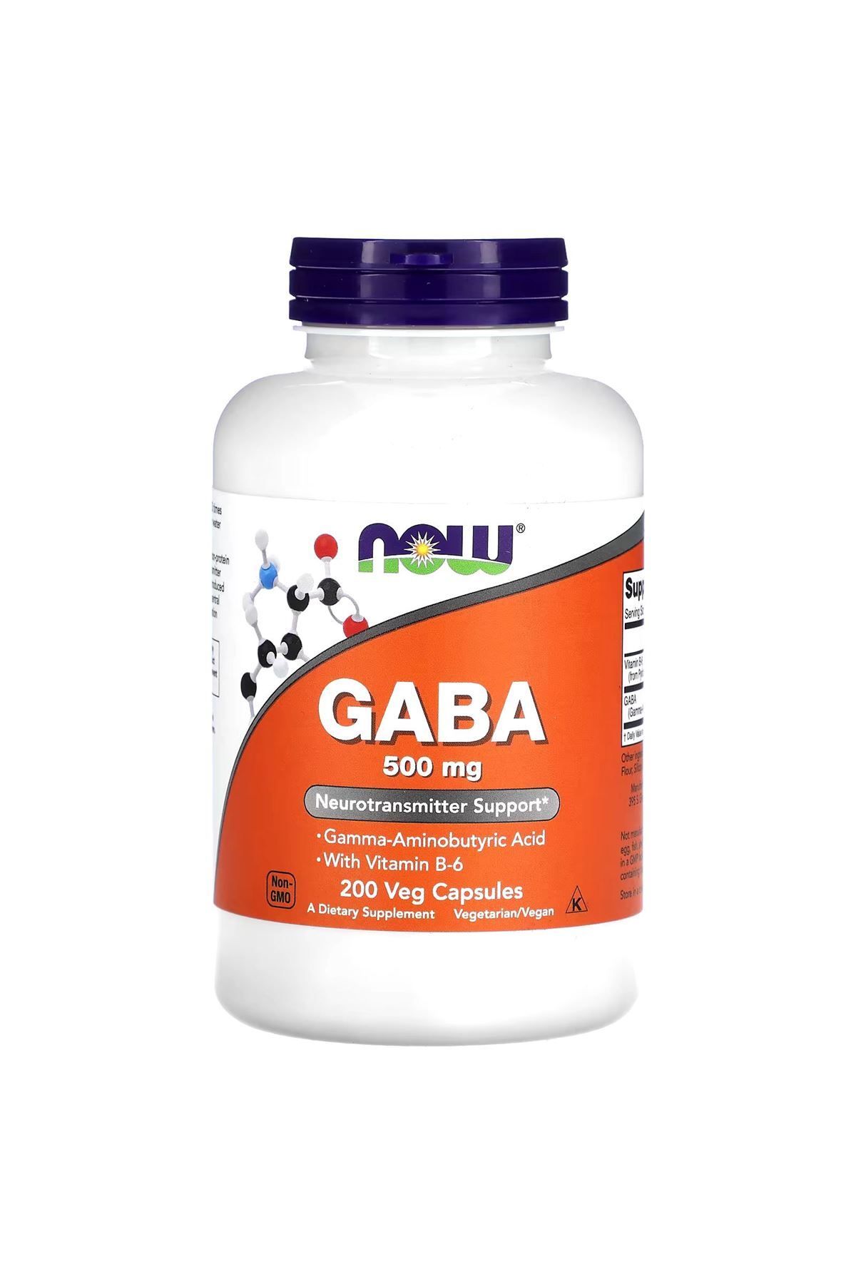 Now Foods B-6 Vitaminli GABA, 500 mg, 200 Bitkisel Kapsül