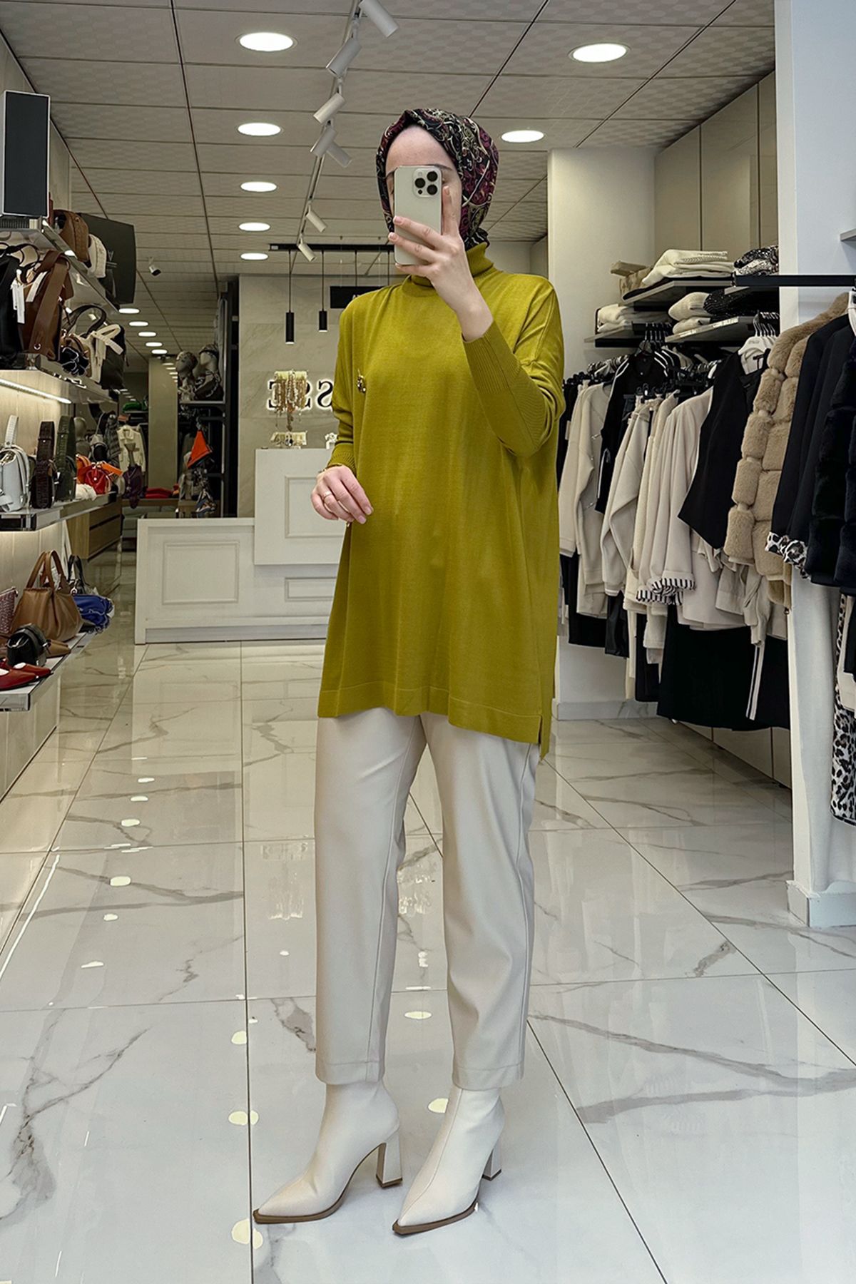 بلوز صورتی زنانه لباس قلاب بافی TRIKO GREEN FISHERMAN COLLAR TUNIC اورجینال Vosse