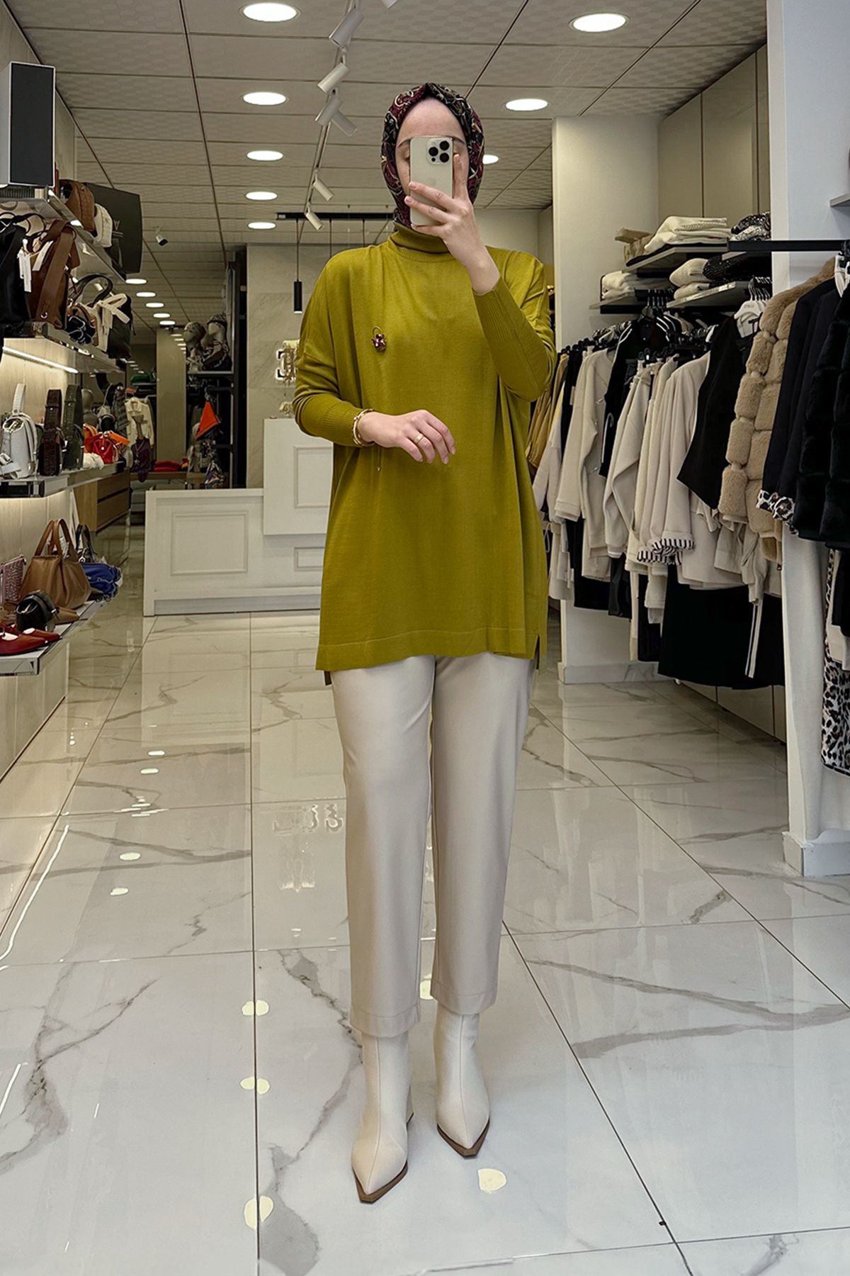 بلوز صورتی زنانه لباس قلاب بافی TRIKO GREEN FISHERMAN COLLAR TUNIC اورجینال Vosse