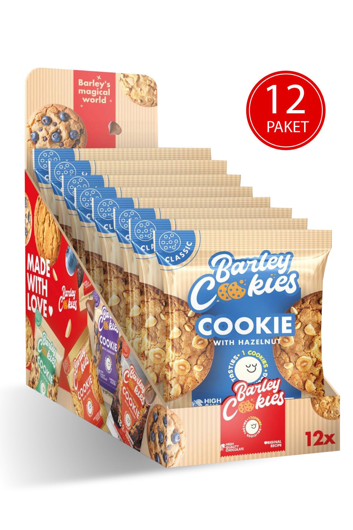 Barley Cookies Fındıklı Sade Çikolatalı Classic Cookies 40g X 12 Paket