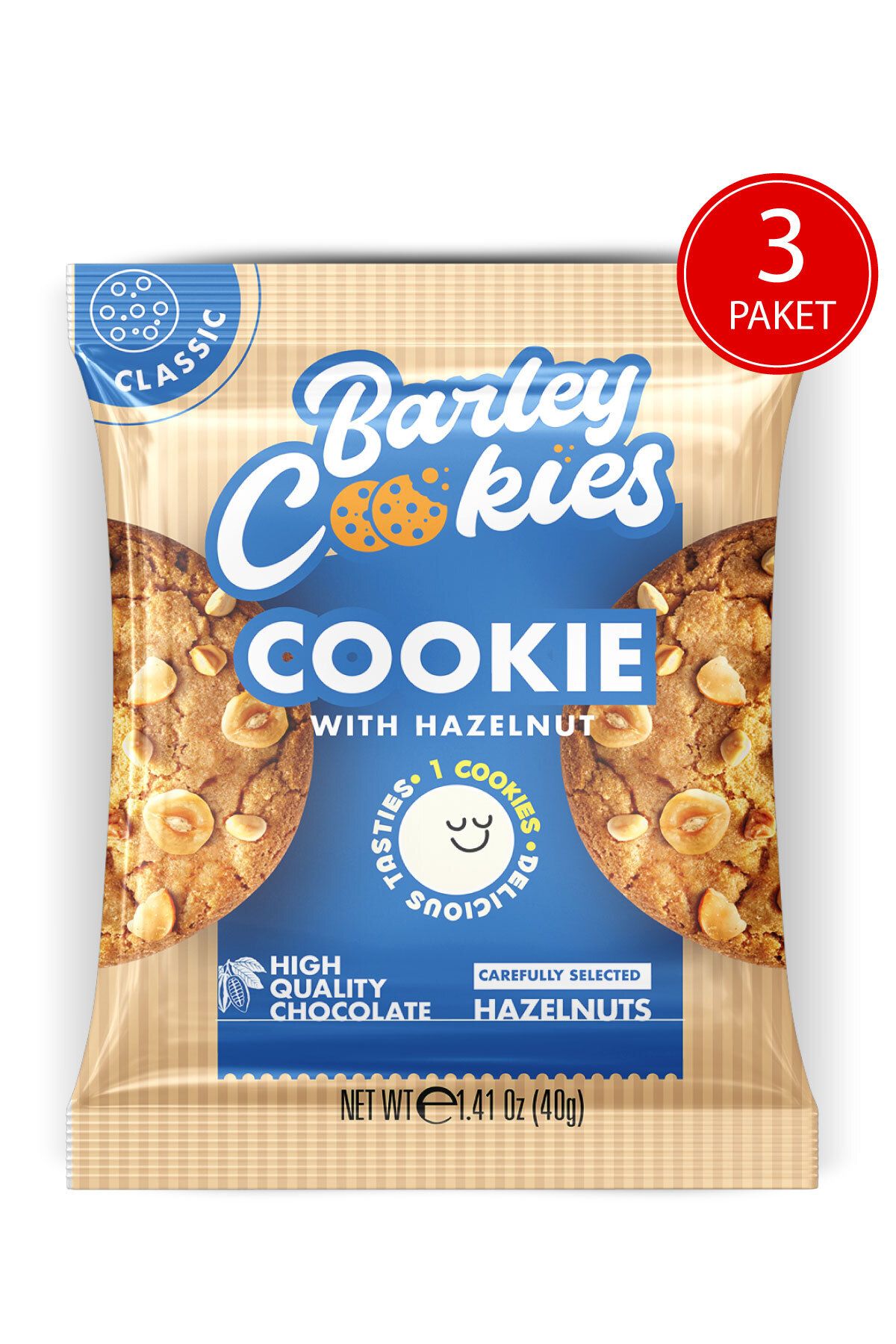 Barley Cookies Fındıklı Sade Çikolatalı Classic Cookies 40g X 3 Paket