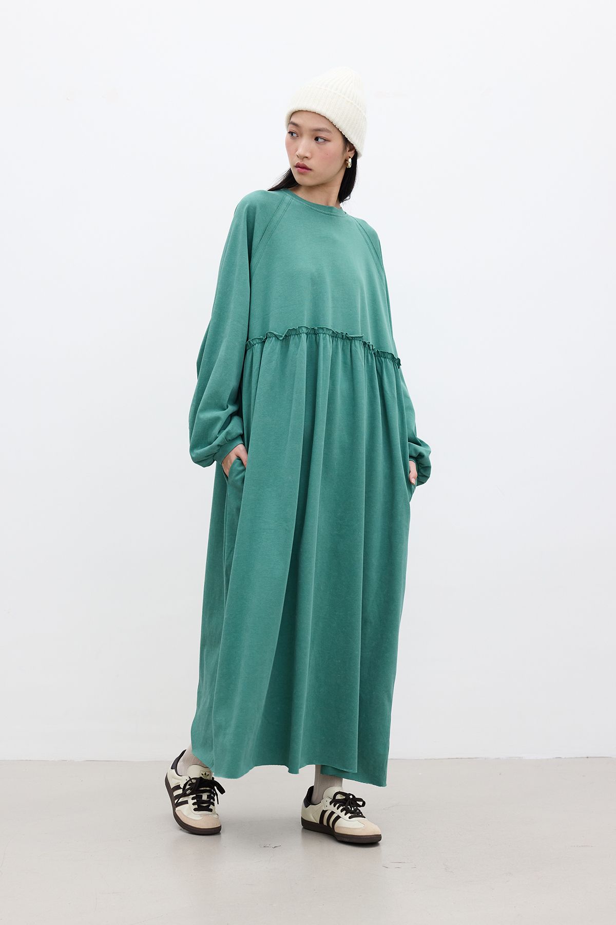 Manuka-Green Oversize Drawstring Dress 3