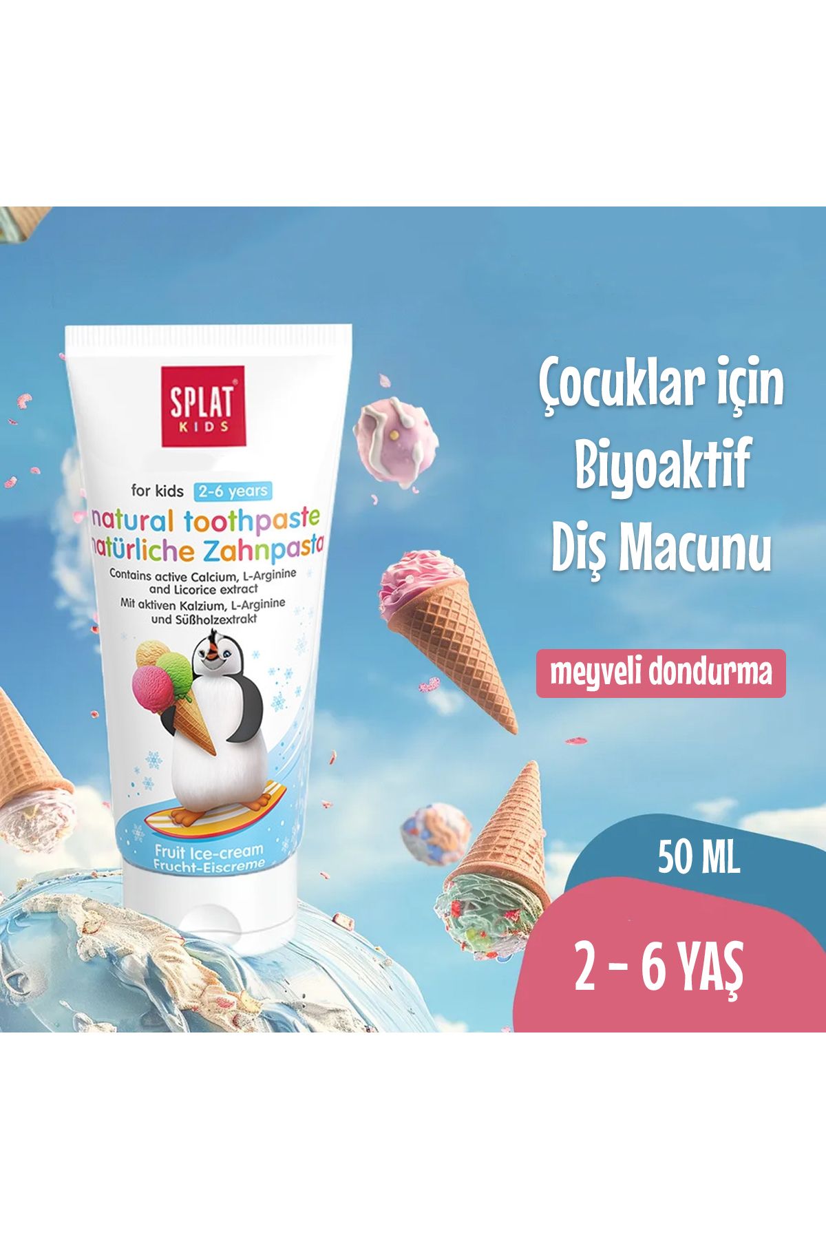 Splat Meyveli Dondurma Tadında 2-6 Yaş Çocuk Diş Macunu 50 ml