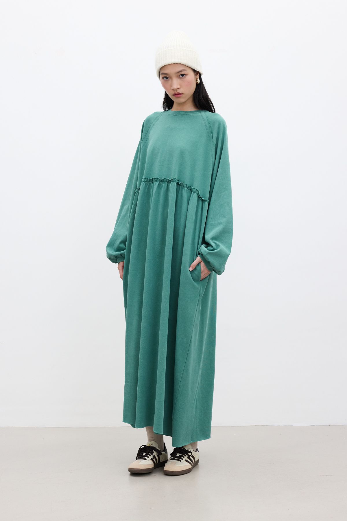 Manuka-Green Oversize Drawstring Dress 6