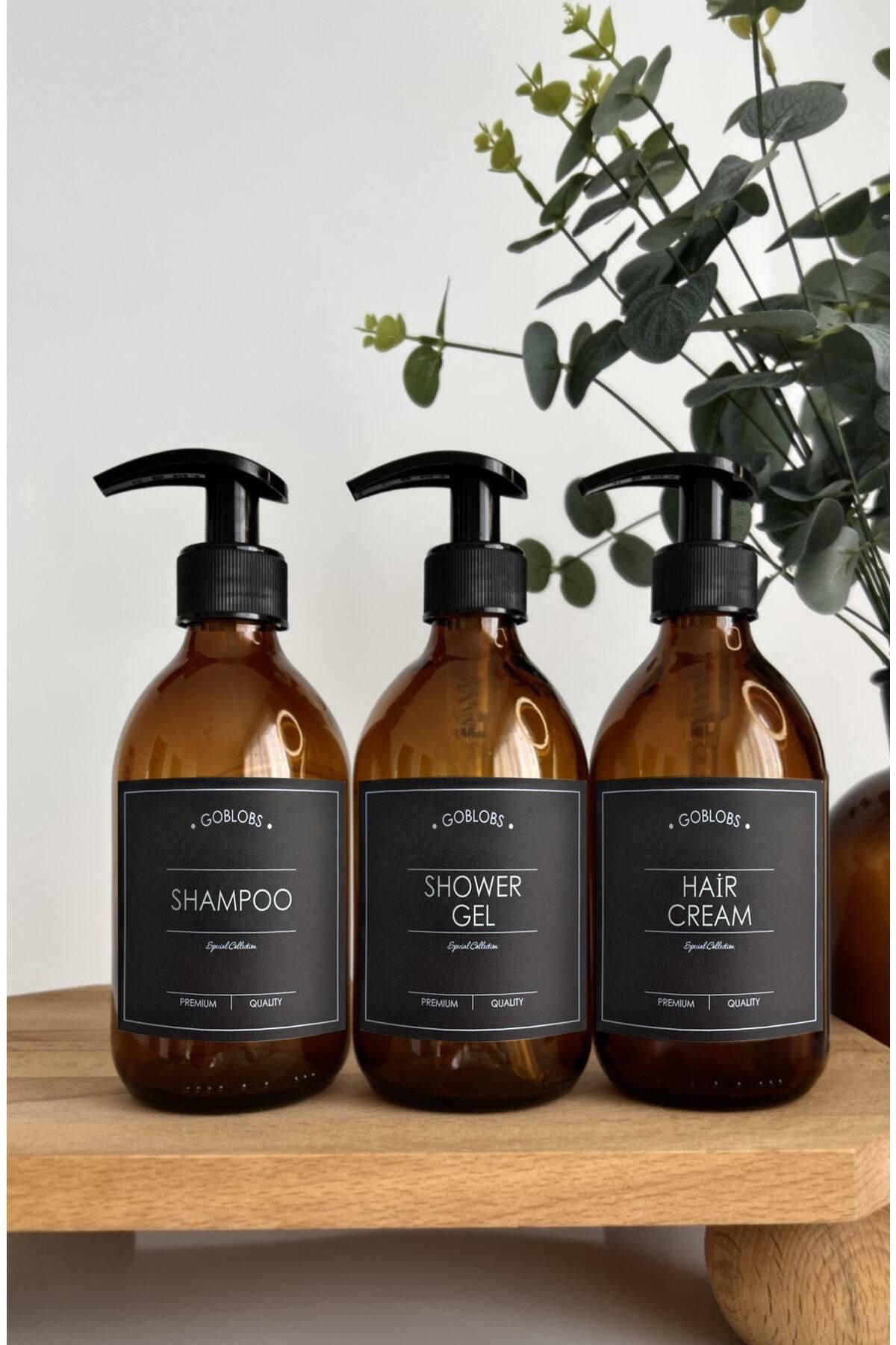GO BLOBS-300ml Black Bottle Amber Set - Shampoo, Shower Gel and Hair Cream 3