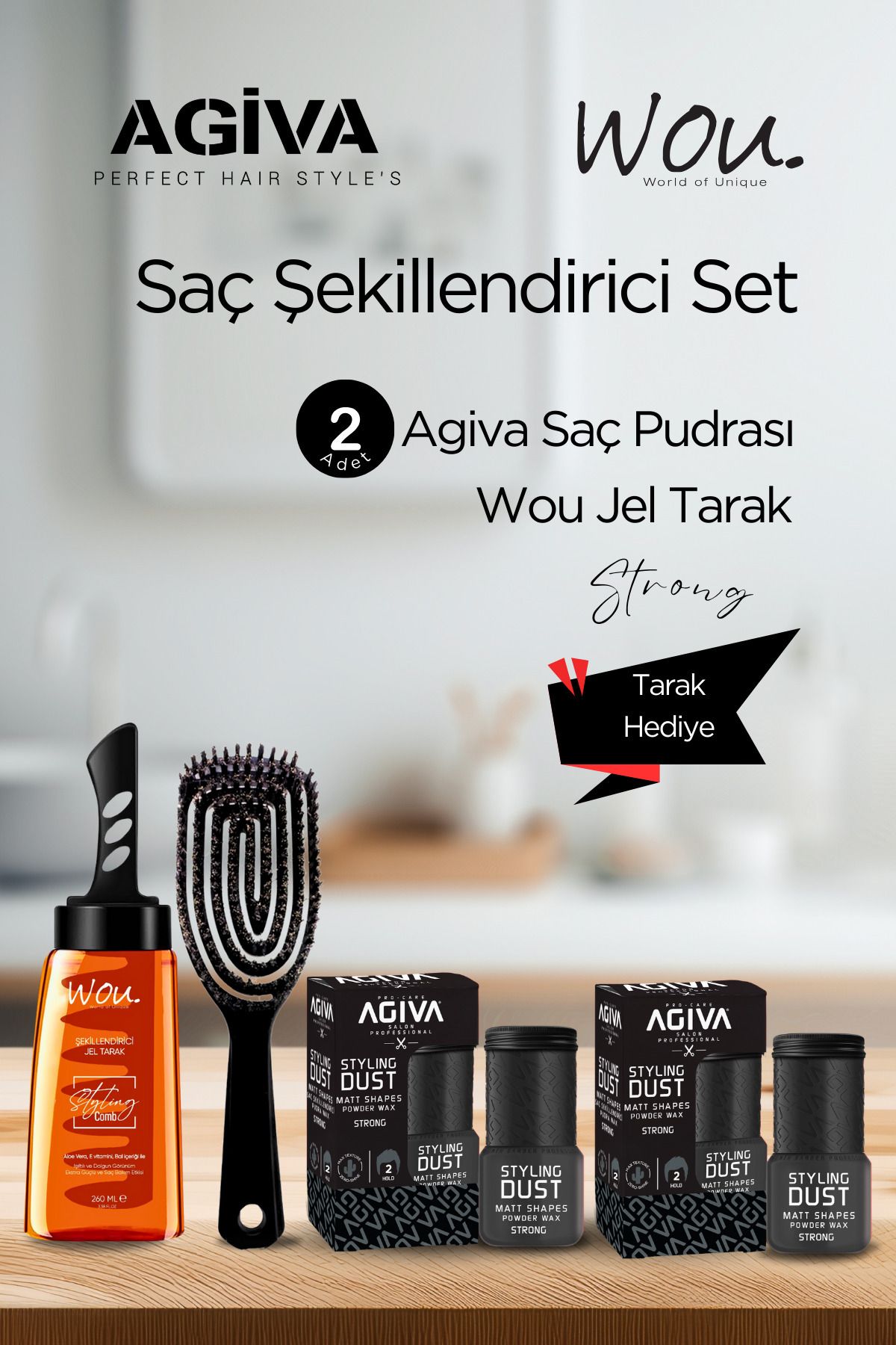 Agiva Saç Şekillendirici Set - 2 Adet Agiva Sert Tutuş Saç Pudrası + Wou Saç Şekillendirici Jel