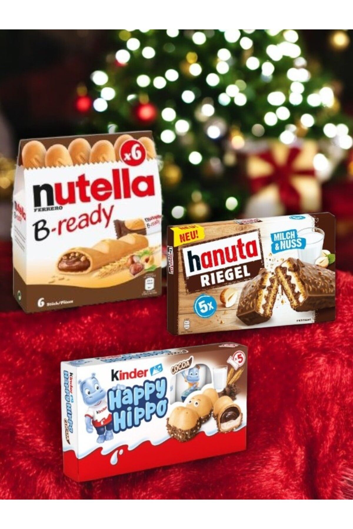 Nutella B-Ready, Ferrero Hanuta Riegel & Kinder Happy Hippo 3'lü İthal Yılbaşına Özel Paket