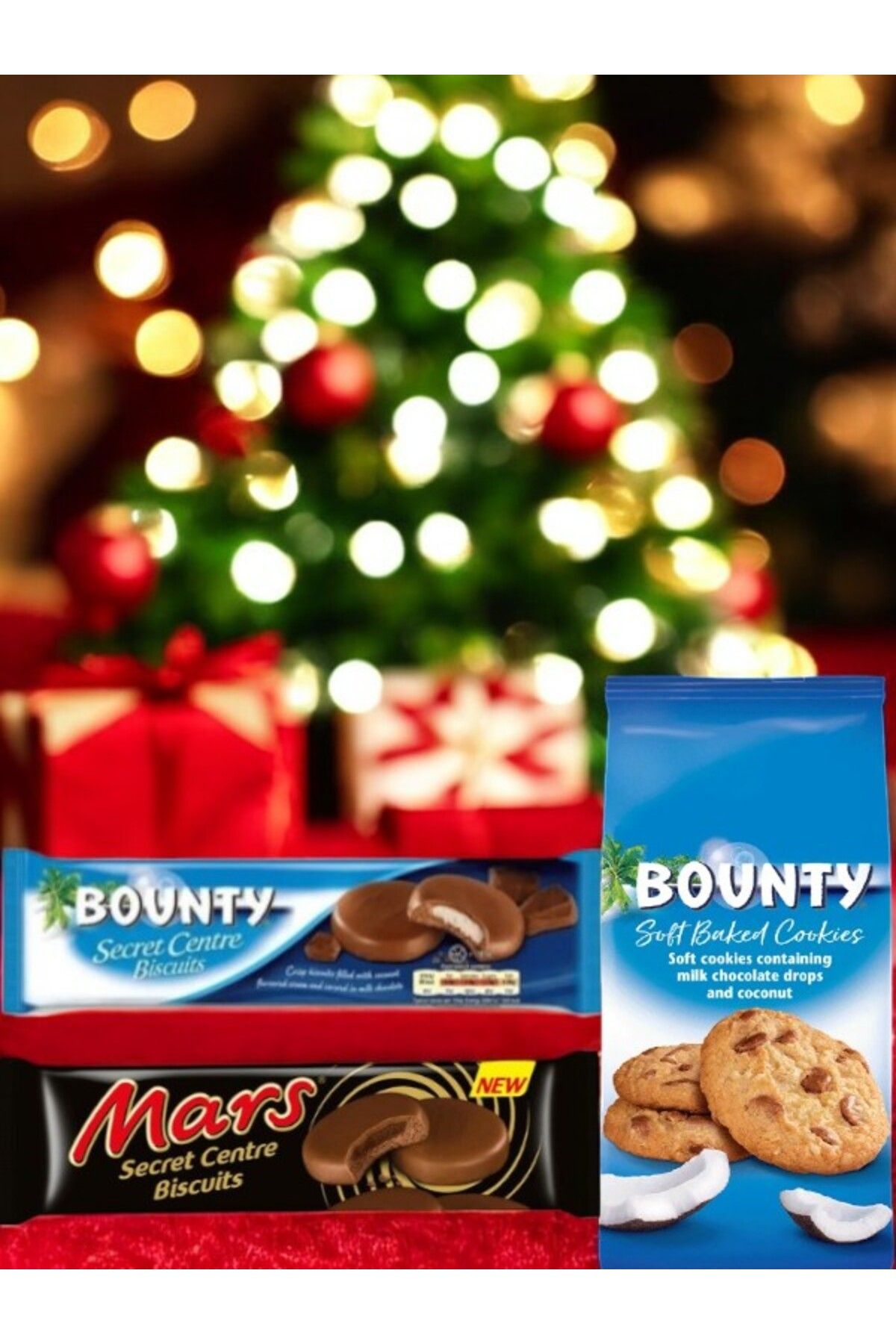 Bounty Centre Biscuit, Mars Secret Centre Biscuit & Bounty Cookie 3'lü İthal Yılbaşına Özel Paket