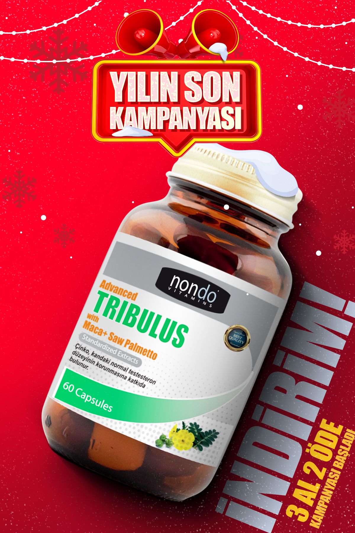 Nondo Tribulus 60 Kapsül ( Demir Dikeni, Tribulus Terrestris Saw Palmetto Kore Ginseng Ginko Biloba )