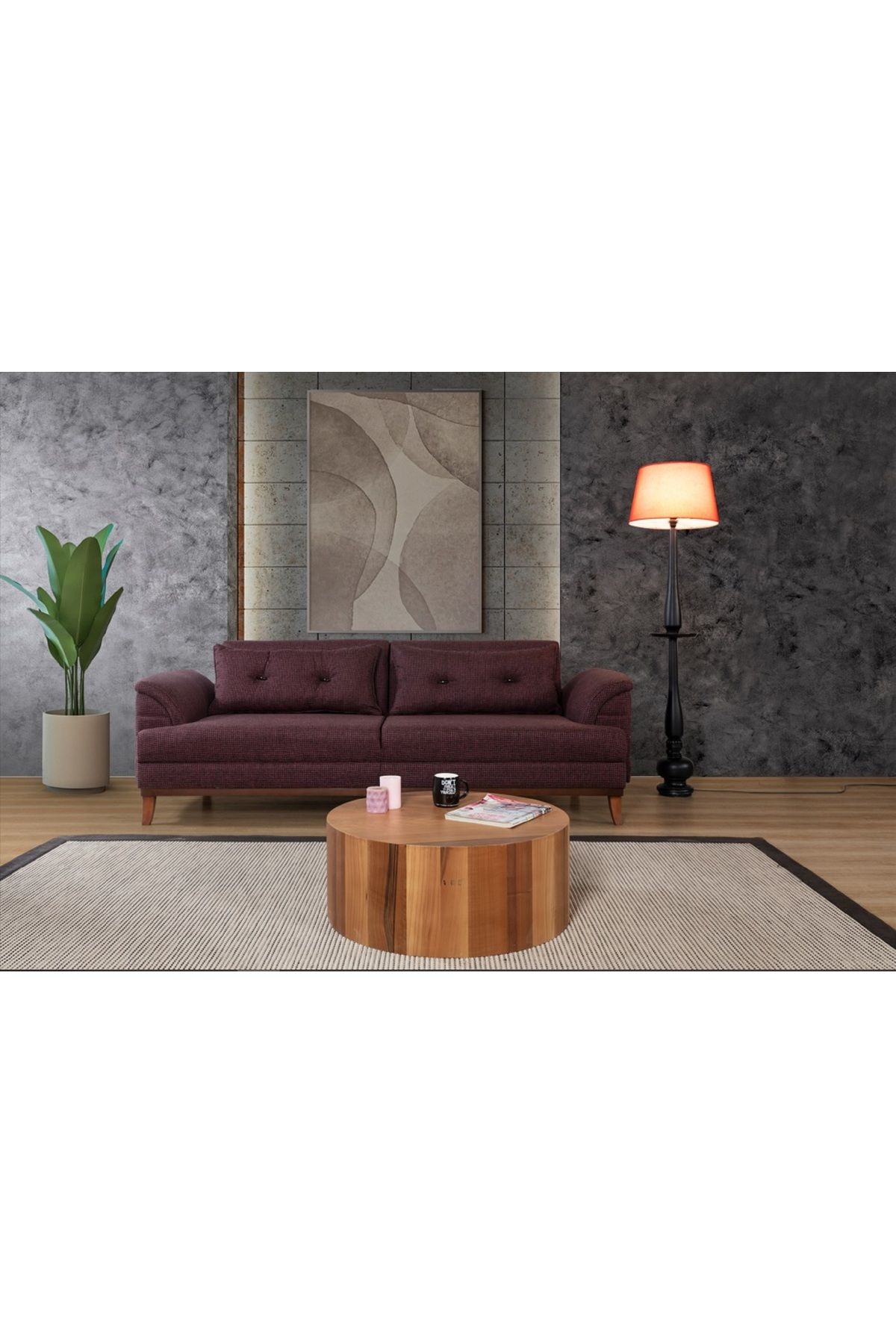 Elance Home Madrid Üçlü Yataklı Kanepe Koyu Bordo Kazayağı
