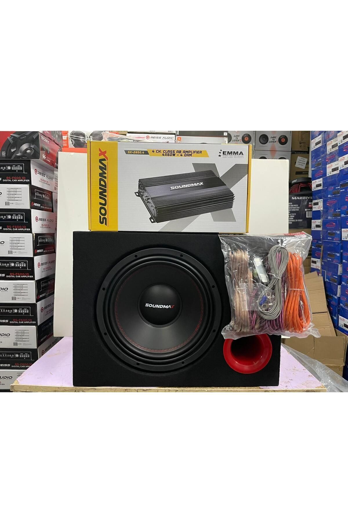 Soundmax Sx-of61 1500wat 30 Cm Subwoofer Bas Kabinli Sx-2700.4 3000w 4kanal Amfi Kablo Tk.