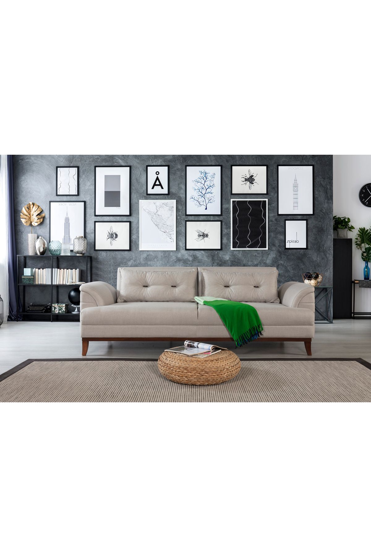 Elance Home Madrid Üçlü Yataklı Kanepe Keten Krem