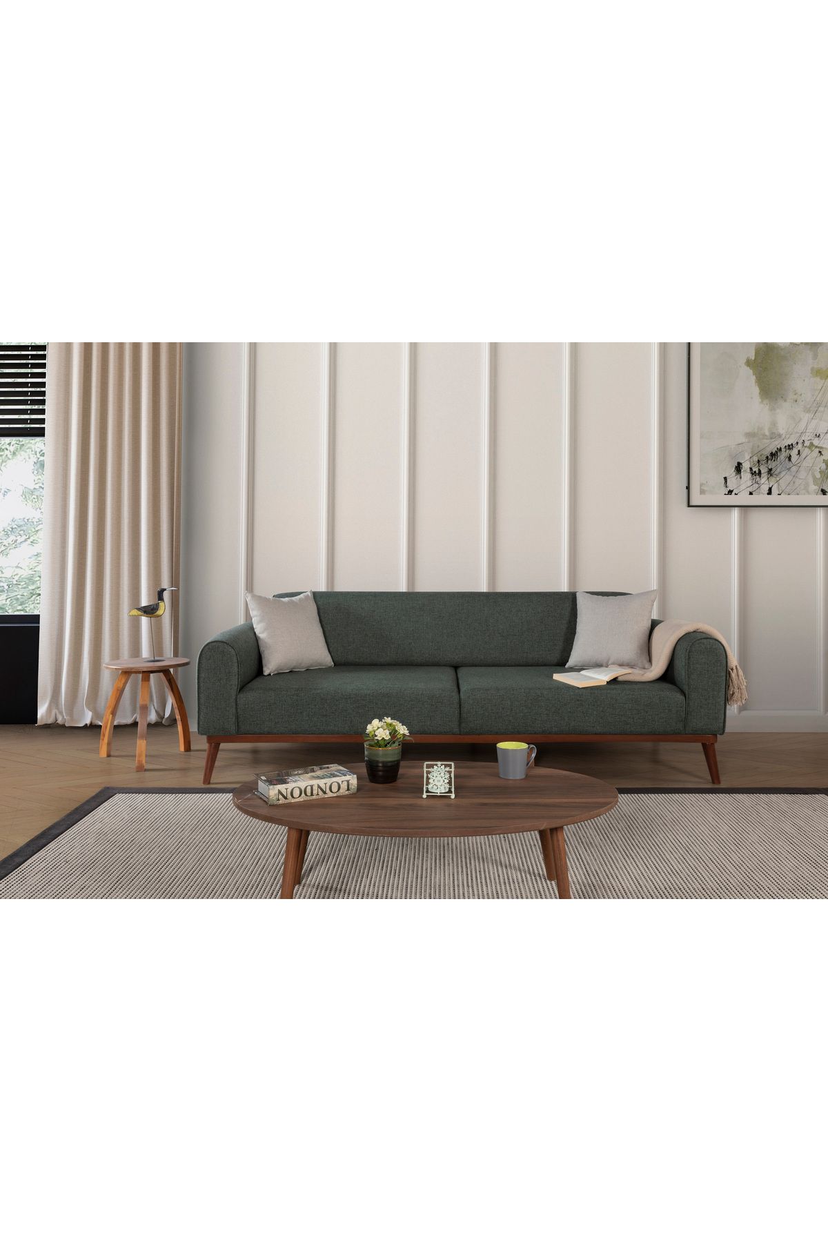 Elance Home SENECA YATAKLI KANEPE KETEN YEŞİL