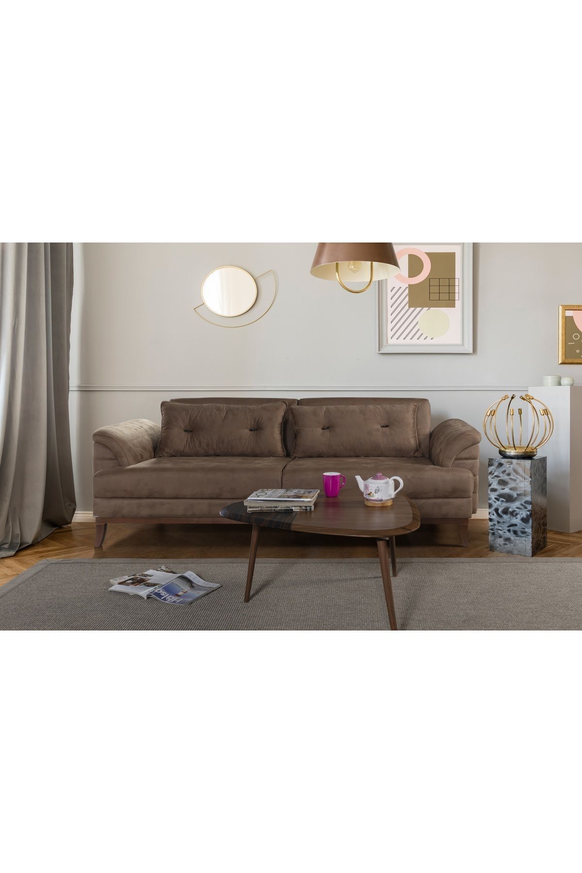Elance Home Madrid Üçlü Yataklı Koltuk Bora Kahve