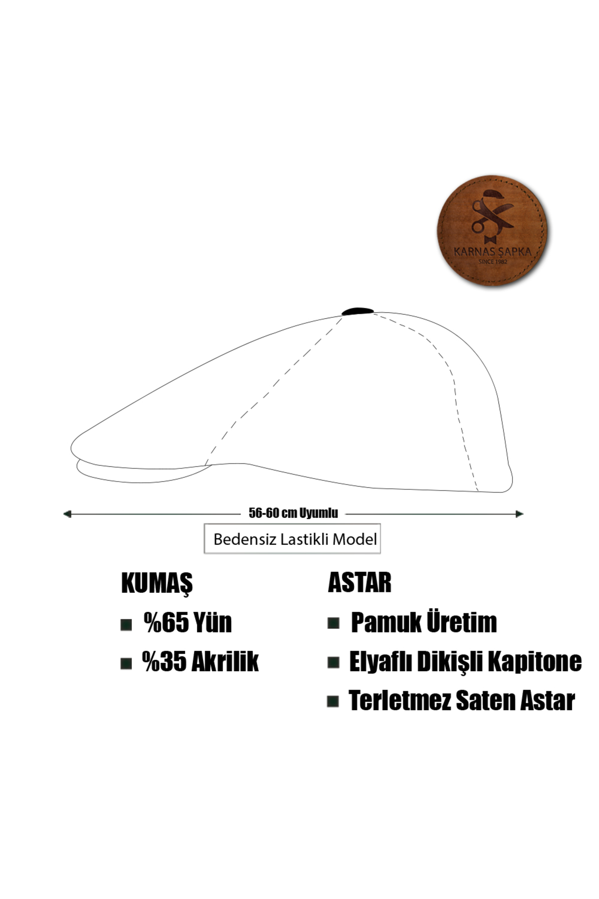 KARNAS ŞAPKA  GRİ ÇİZGİLİ YÜNLÜ KAŞE KIŞLIK KUMAŞ KASKET ŞAPKA (TERLETMEZ SATEN ASTAR) - Görsel 4