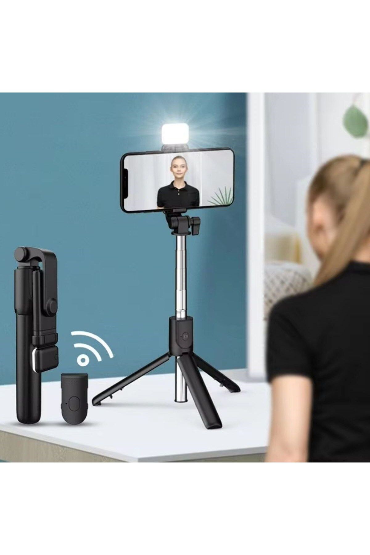 Kuzgun Online Shop-Buffer ® Led Lighted Remote Controlled Selfie Stick - Extendable, Table Top Tripod 3