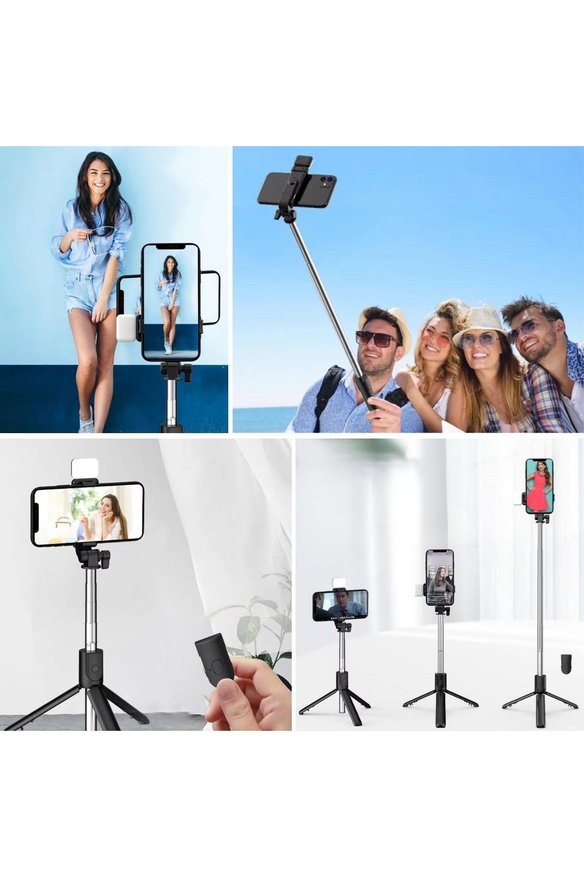 Kuzgun Online Shop-Buffer ® Led Lighted Remote Controlled Selfie Stick - Extendable, Table Top Tripod 5