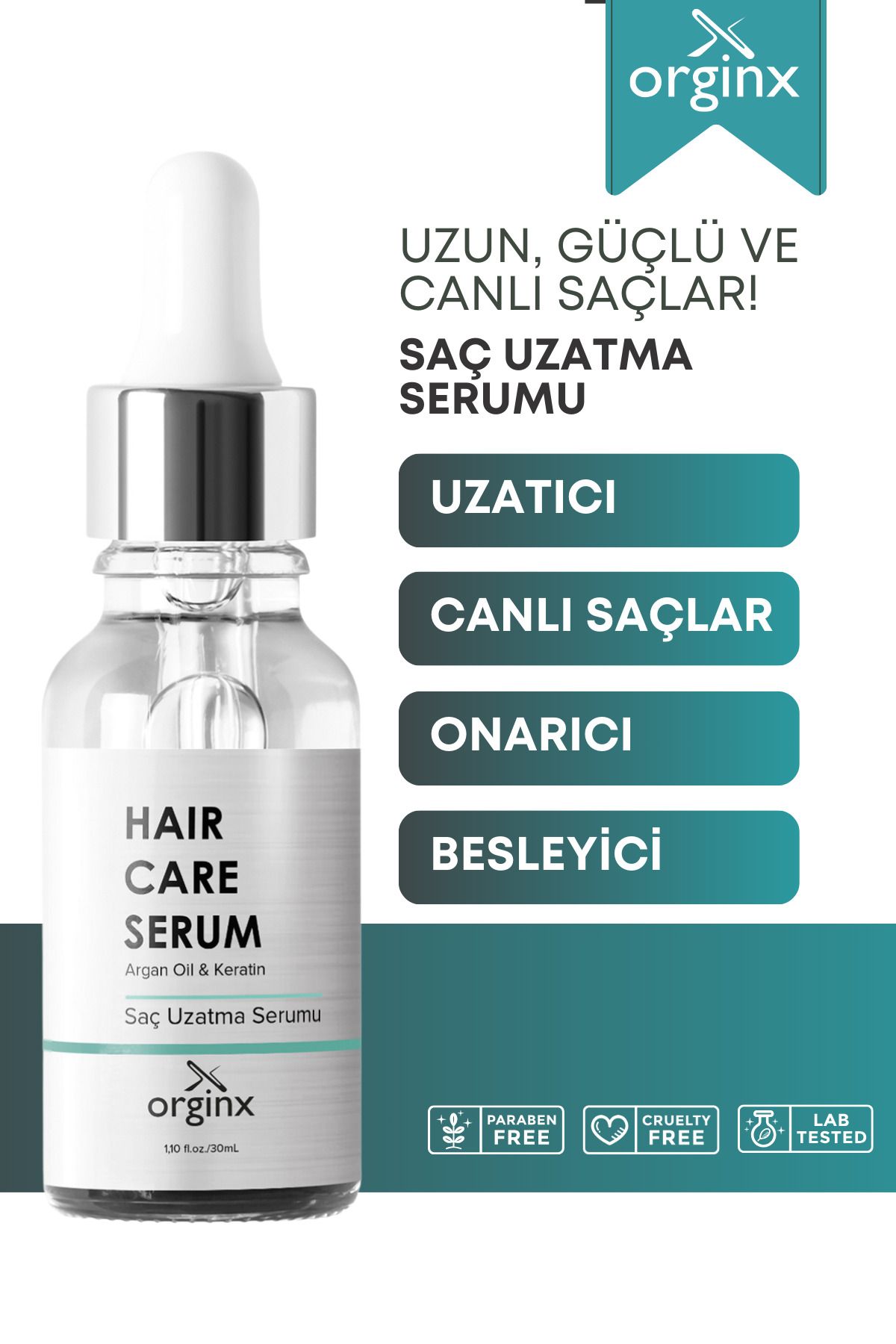 Orginx Yavaş Uzayan Ve Aşırı Yıpranmış Saçlar Için Saç Uzatma Serumu Argan Ve Keratin Özlü 30 ml-1