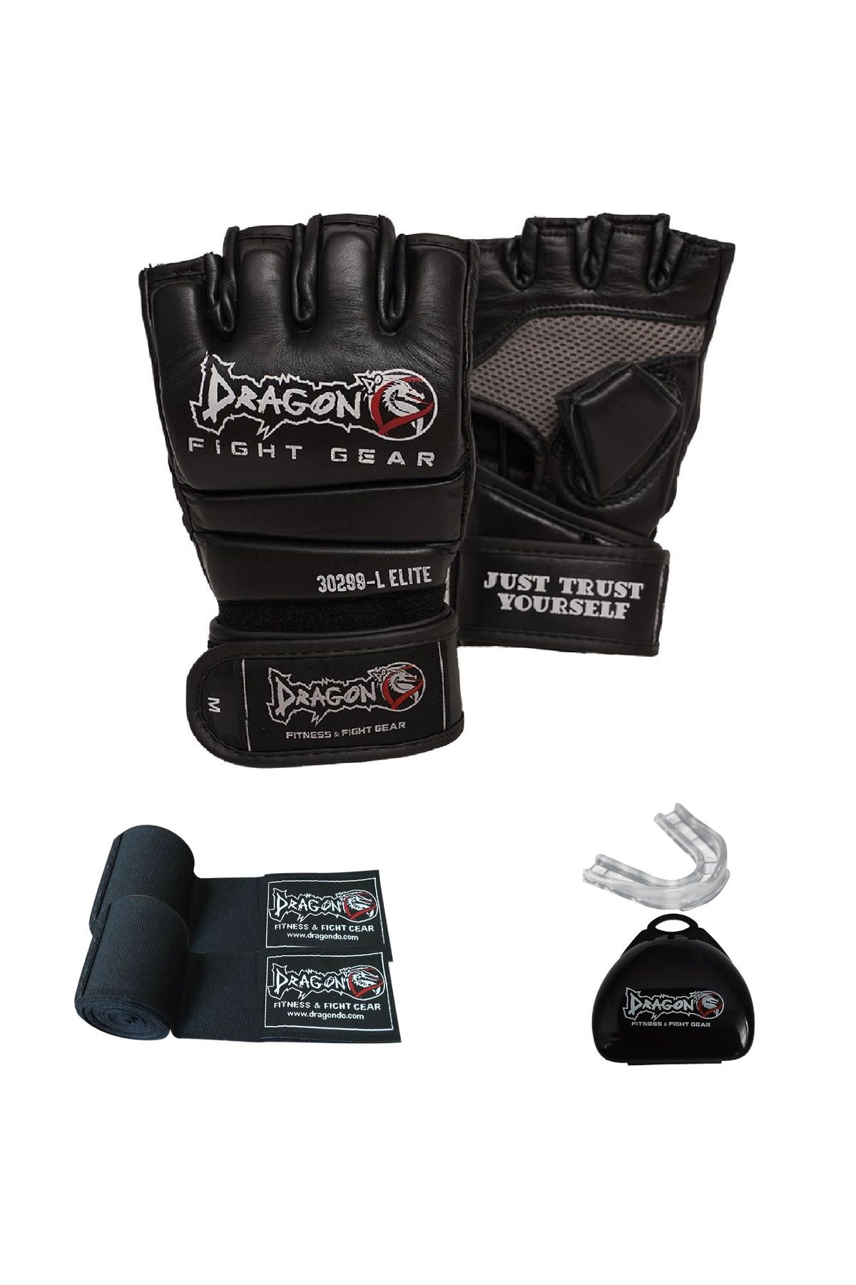 Dragondo MMA ELITE DERİ ELDİVEN BANDAJ DİŞLİK SET GLOVES GIFTOOM